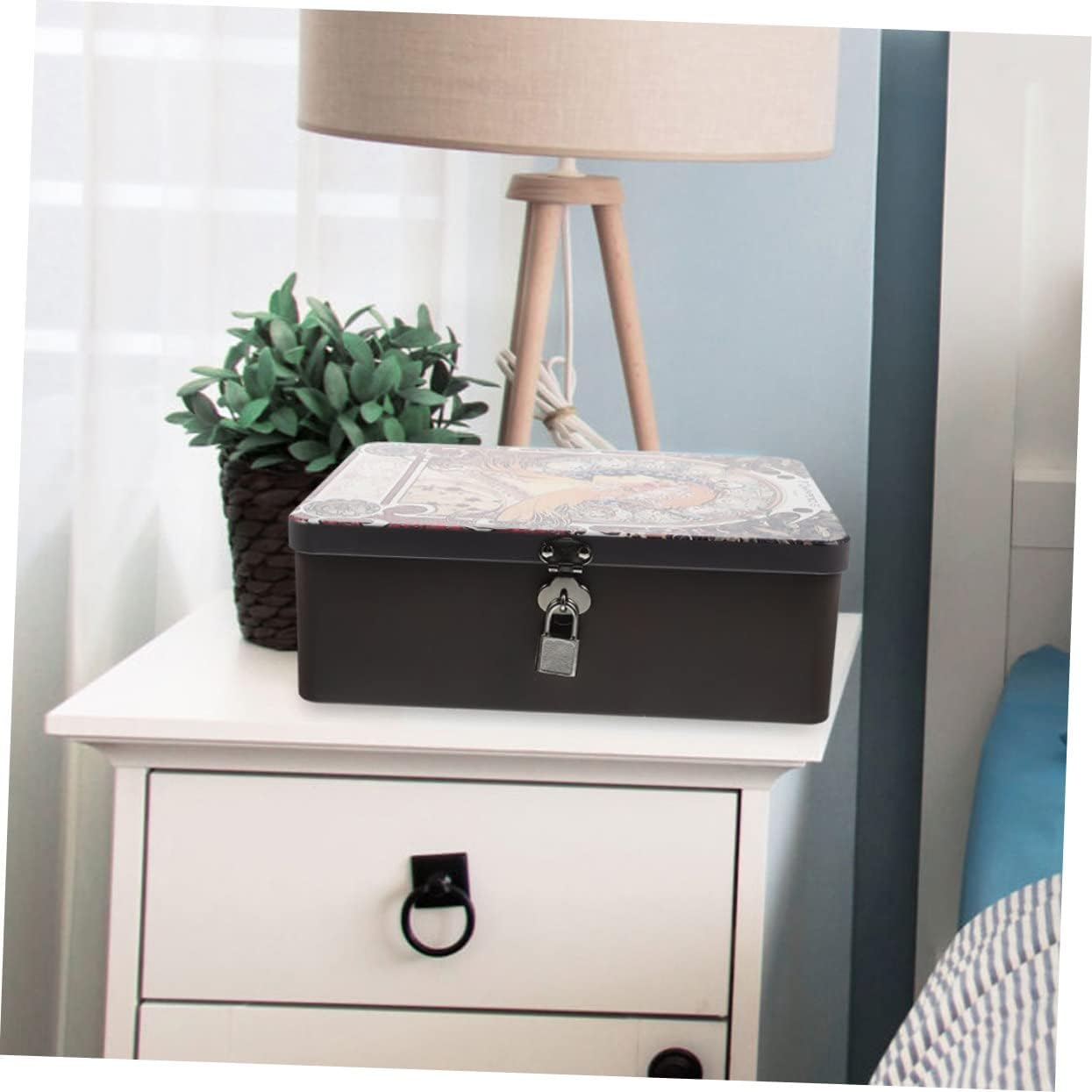 GARVALON Vintage Lockable Tinplate Storage Box Desktop Organizer for Jewelry Cash and Keepsakes All Occasions image number 2