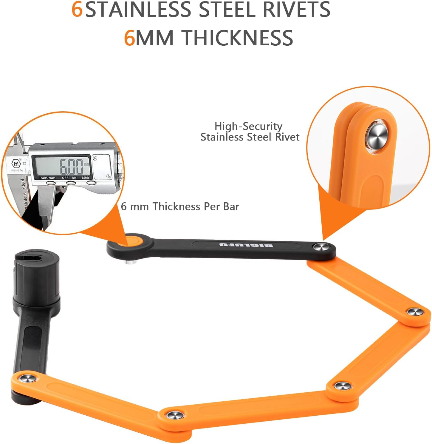 BIGLUFU Bike Lock Bicycle Scooter Motorcycle Folding Locks with 4Keys, Fold Chain Heavy Duty Alloy Steel Foldable Lock with Mounting Bracket 2Pc Straps, 86Cm/34 Unfolding, 1.92 Lbs image number 5