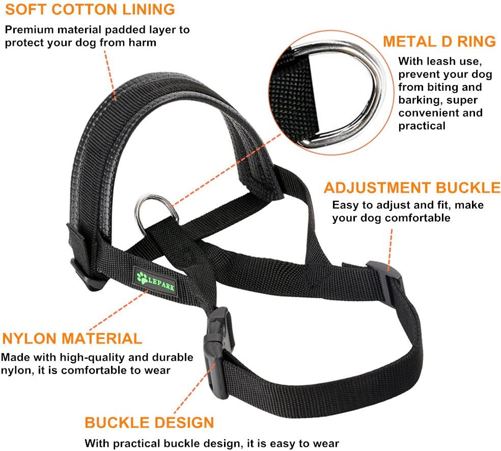 Lepark Nylon Dog Muzzle for Small,Medium,Large Dogs Prevent from Biting,Barking and Chewing,Adjustable Loop(L/Black) image number 3