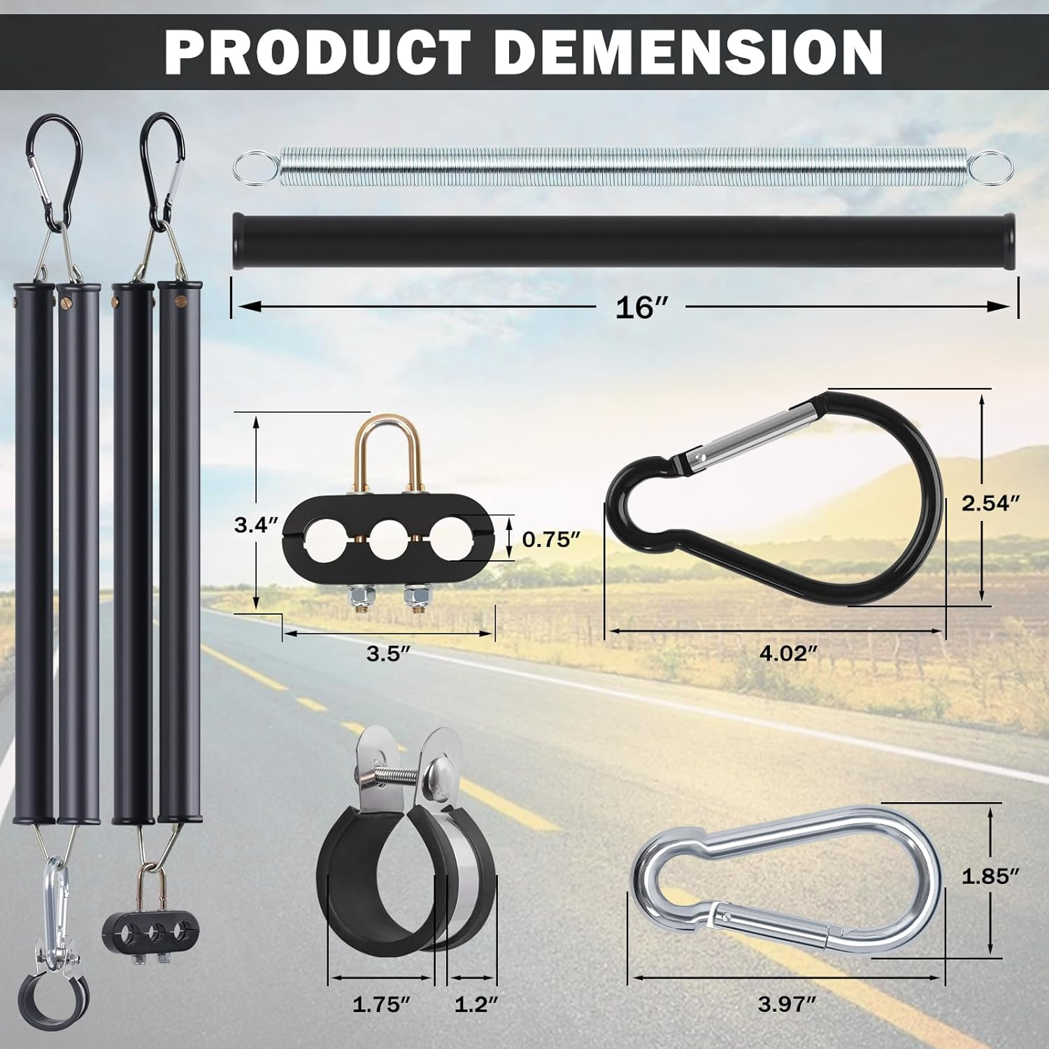 Cheemuii 2PCS 16" Double Tender Spring Kits with 3In1 Hose Holder and 3-Hole Clamp Heavy Duty Trailer Dual Tender Spring for Semi Truck Air Lines Kit with 2 Style Air Line Holders - 16In Single image number 6