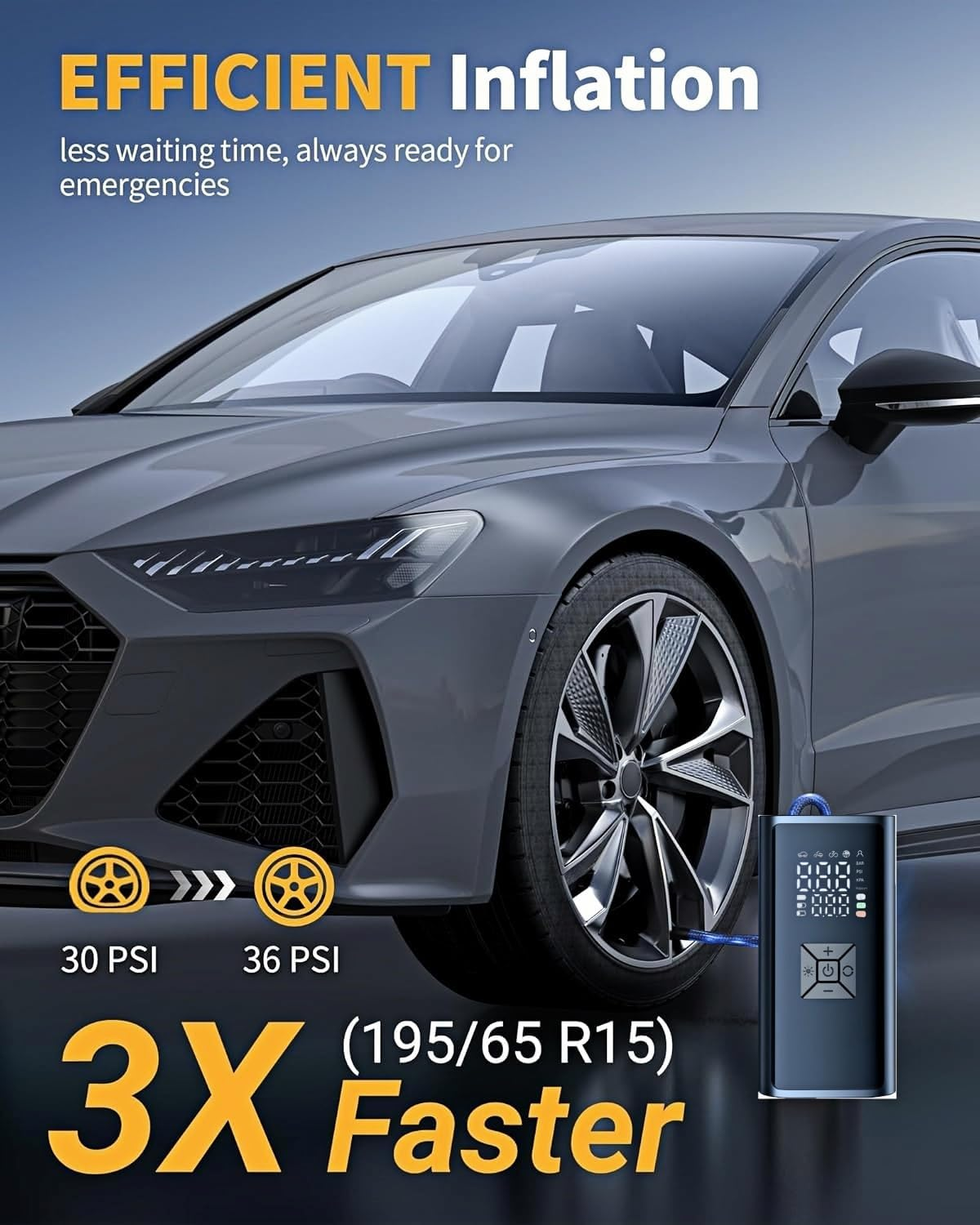 Tire Inflator Portable Air Compressor, 150 PSI Cordless Mini Bike Tire Pump, Air Pump for Auto, Motorcycle, Bicycle, Balls with Pressure Gauge&Led Light - Black B image number 4