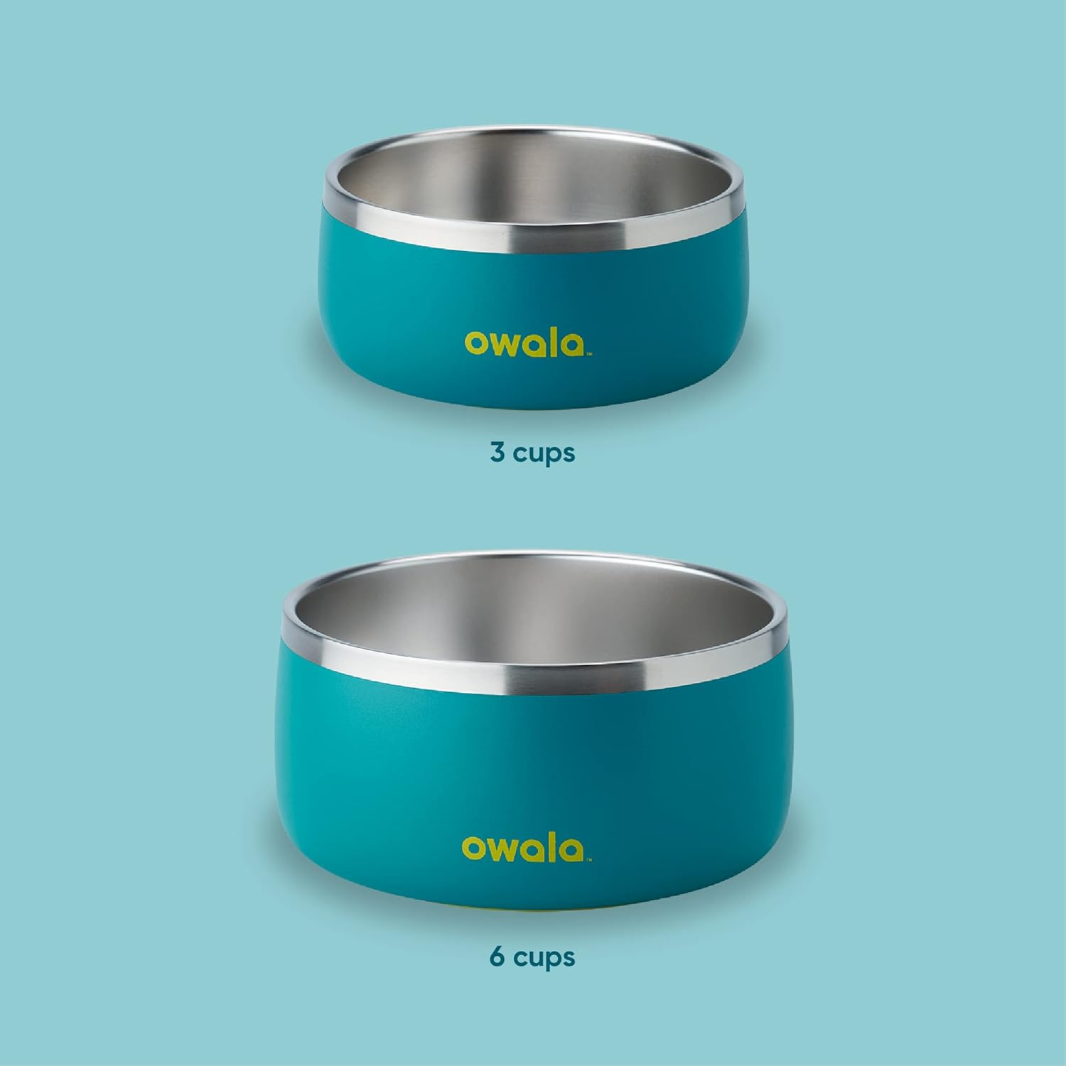 Owala Pet Bowl - Durable Stainless Steel, Food and Water Bowl for Dogs, Cats, and All Pets, Non-Slip Base, 24Oz, Teal (Turquoise & Caicos) image number 3