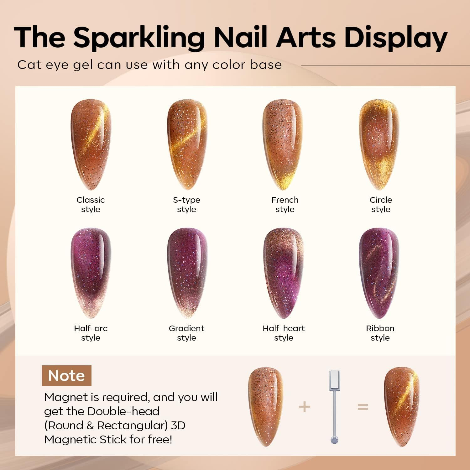 Modelones Cat Eye Gel Nail Polish Set 6 Colors, Glitter Nude Sparkle Dark Purple Gold Shiny Magnetic Effect Chrome Diamond Multifunction Home Manicure Kit Winter Special Gifts Annual Limited Edition image number 4