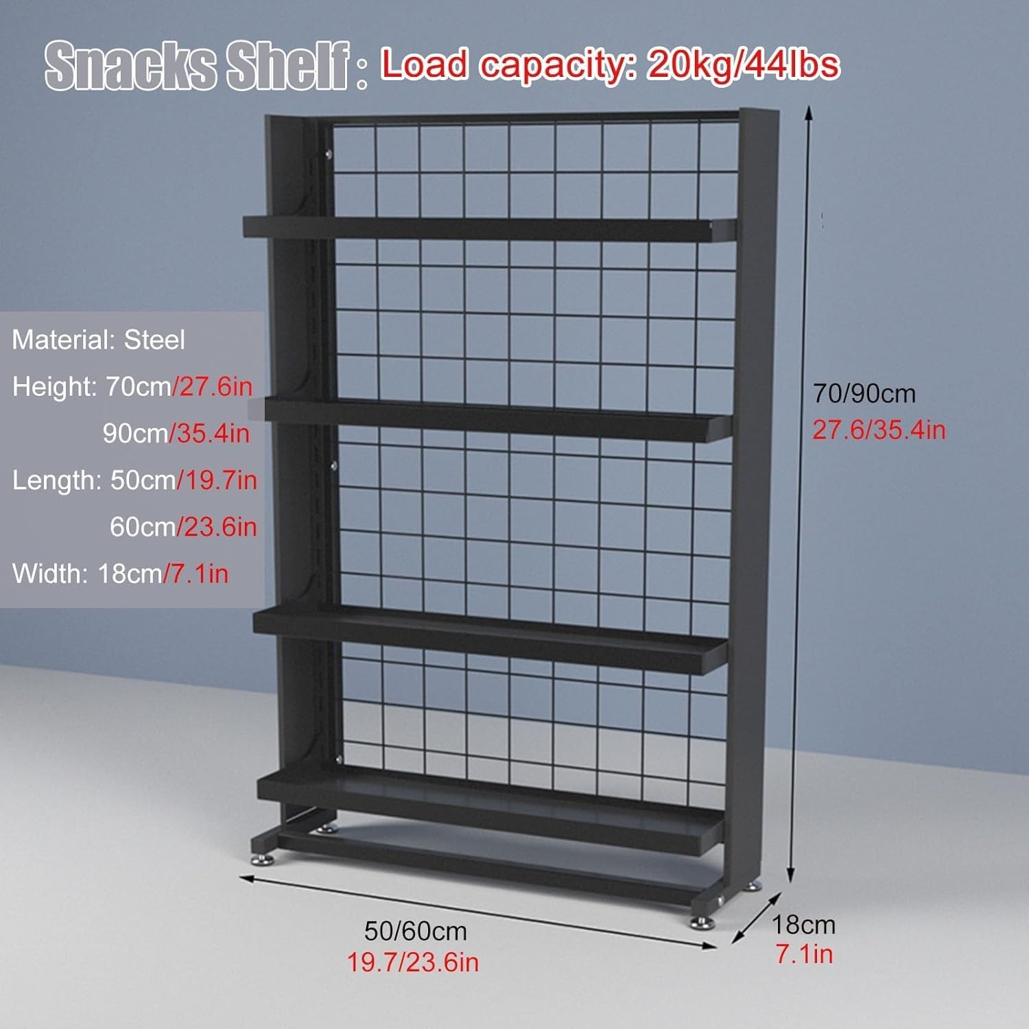 Snack Storage Rack Storage Baskets， Supermarket Retail Display Shelf(Black,A 70Cm/27.6In) image number 3