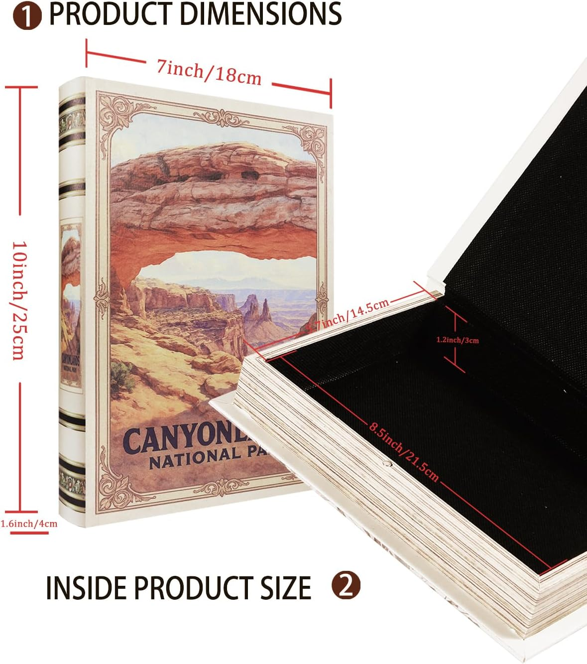 Decorative Wooden Book Box - Vintage Faux Book Boxes with National Park Design, Secret Storage with Magnetic Closure, Leather Cover, Perfect for Home Office Bookshelf (1 X Canyonlands) image number 2