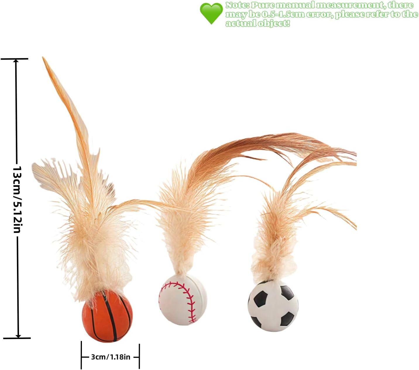 3 PCS Cat Bouncy Ball with Feather,Cat Feather Toys, Feathered Bouncing Cat Balls, Rubber High Rebound Nteractive Cat Toy Ball, Bouncy Tails Cat Toys for Indoor Outdoor Cats Pet image number 3