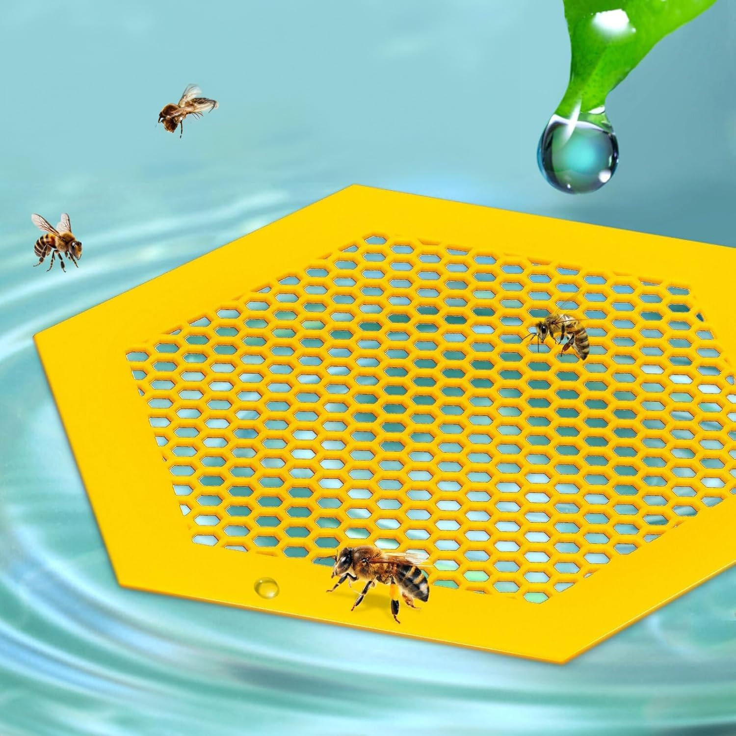 1 Pack Large Floating Bee Island for Driking Floatable Bee Waterer Bee Feeder with Beehive Design, Floating Watering Station for Feeding for Outdoor Garden (Yellow) image number 3