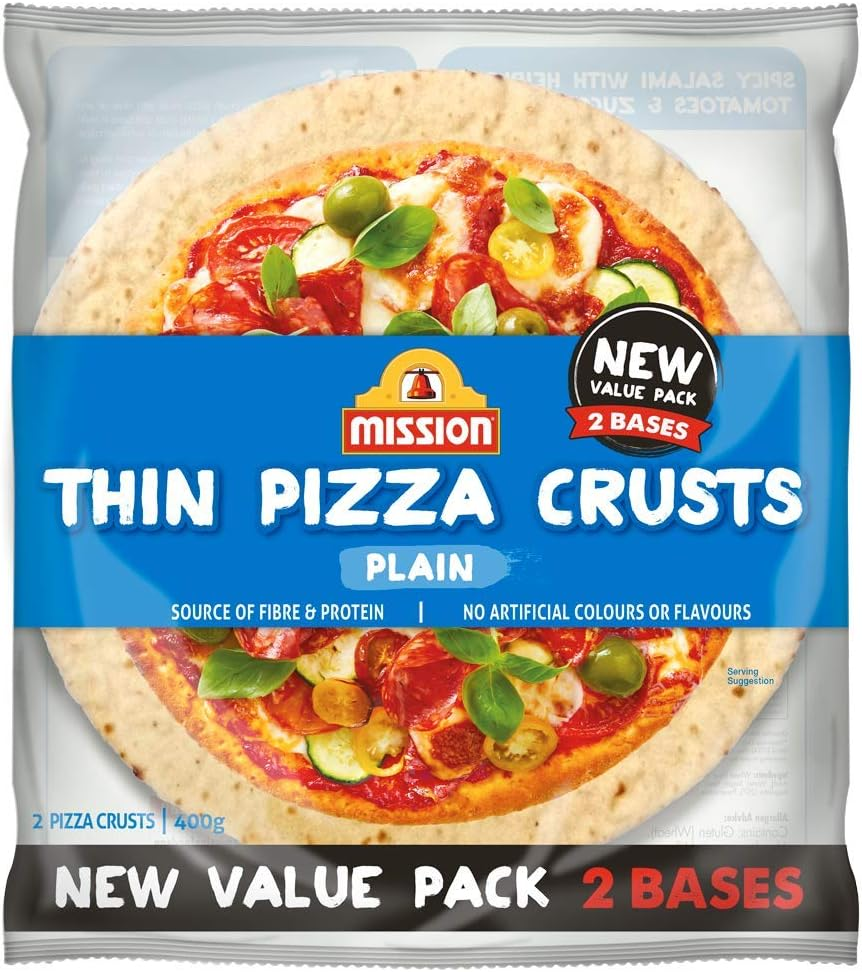 Mission Thin Pizza Crusts, Plain, 2 Pizza Crusts, 400G