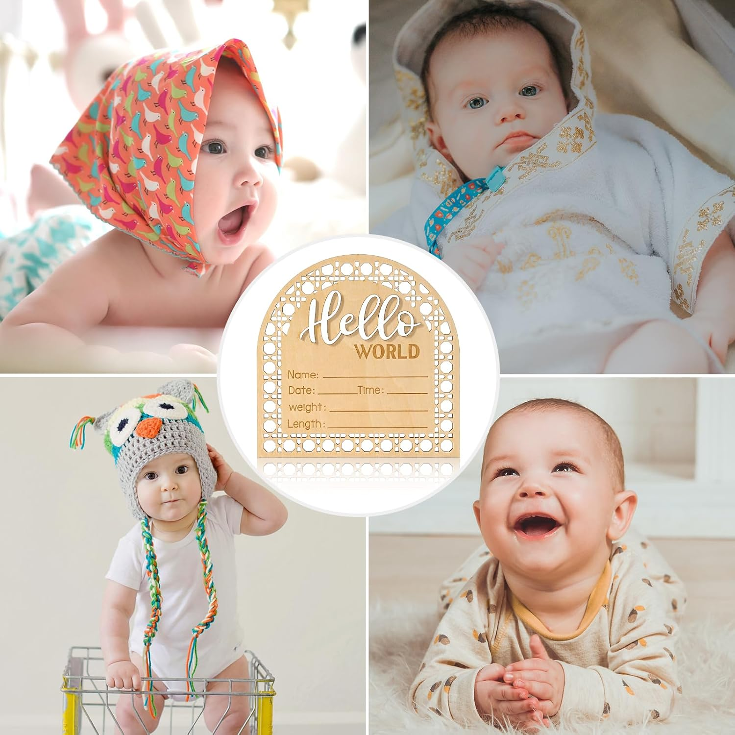 SAVITA Baby Announcement Sign, 5.5 Inch Wooden Rustic Hello World Welcome Newborn Sign, Perfect for Baby Shower, Nursery, Photo Prop