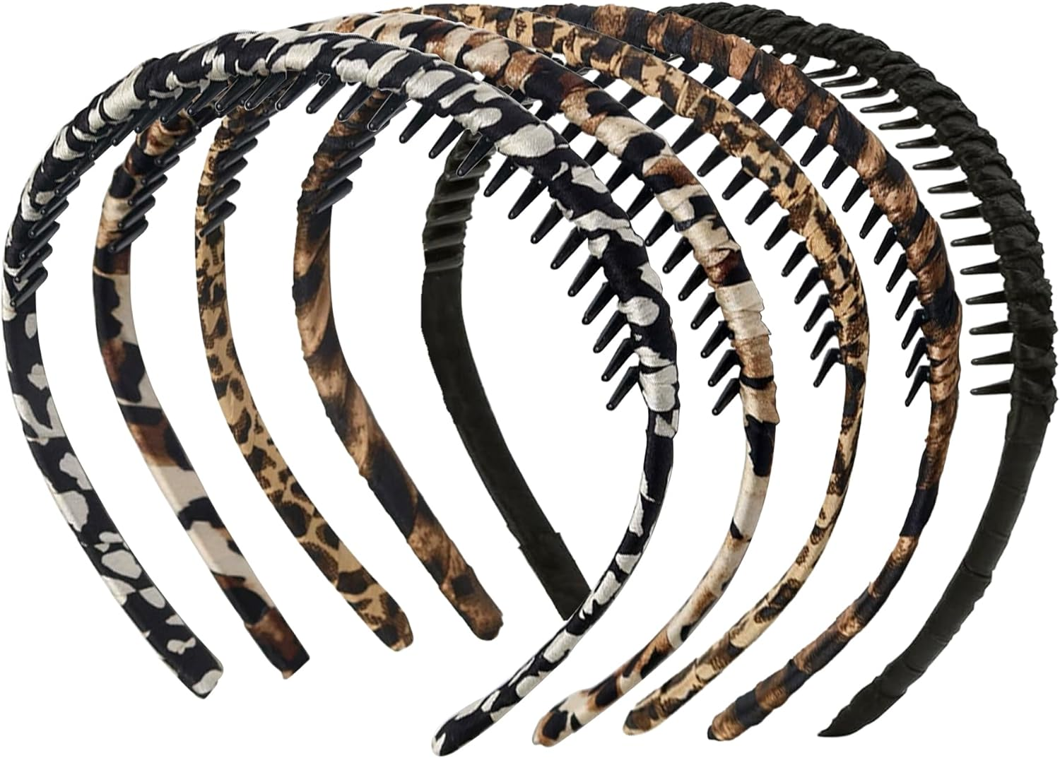 Pack of 5 Hair Bands for Girls and Women, Plastic Headbands with Teeth Comb Thin, Fashion Elasticity, Non-Slip Hair Bands with Leopard Print, Plain Headband, Hair Accessories image number 4