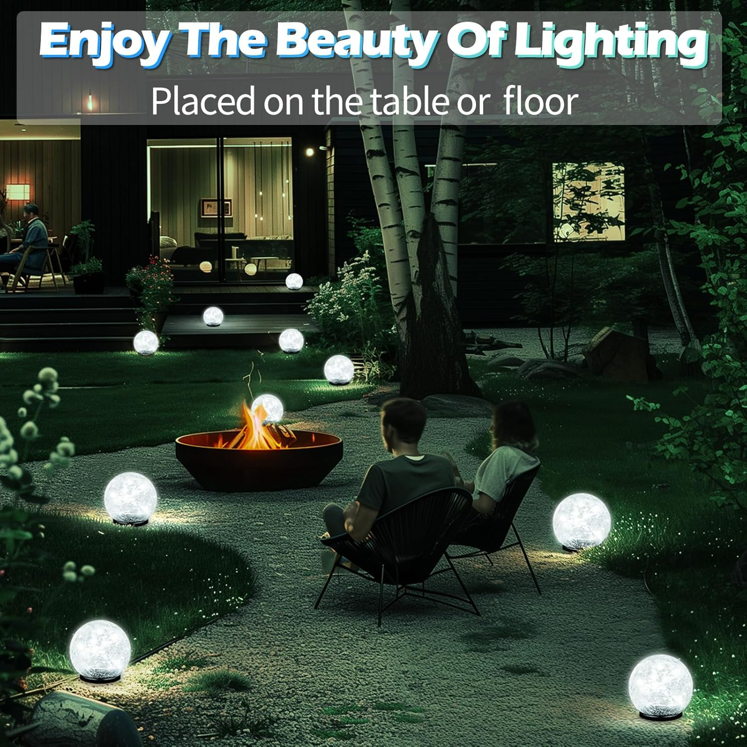 Garden Solar Ball Lights Outdoor Waterproof, 50 LED Cracked Glass Globe Power Ground for Path Yard Patio Lawn, Outdoor Decoration Landscape White (2 Pack 4.7'') image number 6