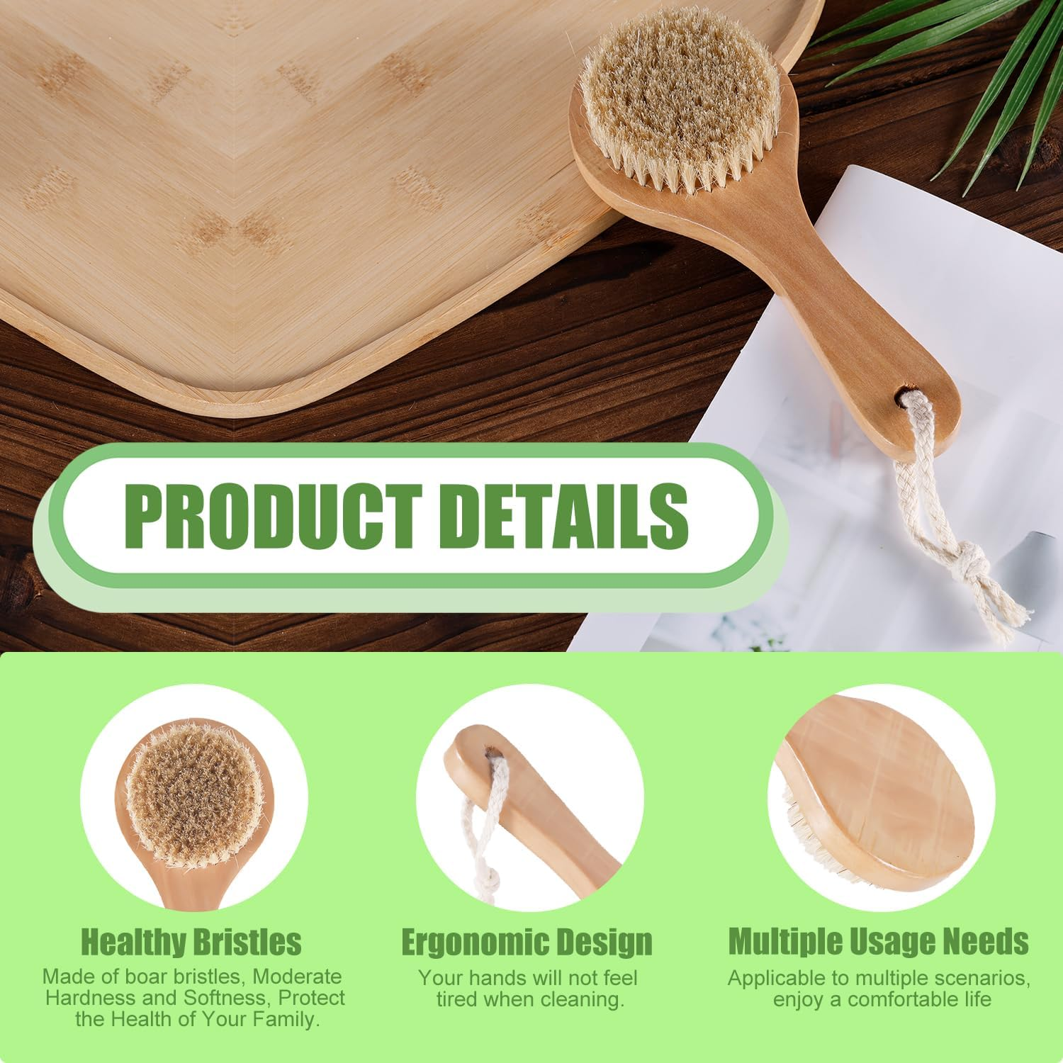 Vegetable Brush, 7.87X3.15 Inch Potato Scrubber with Long Ergonomic Handle Fruit Scrub Brush Carrot Brush Cleaning Brush Wooden Dish Brush for Cleaning Food Vegetable Kitchenware image number 3
