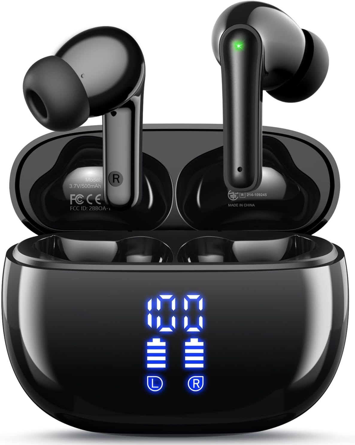 Wireless Earbuds Bluetooth Headphones, Ear Buds with Deep Bass, 40H Long Playtime, LED Power Display, IP7 in Ear Earphone with Mic for Iphone Android Phone Sports Workout, Black image number 3