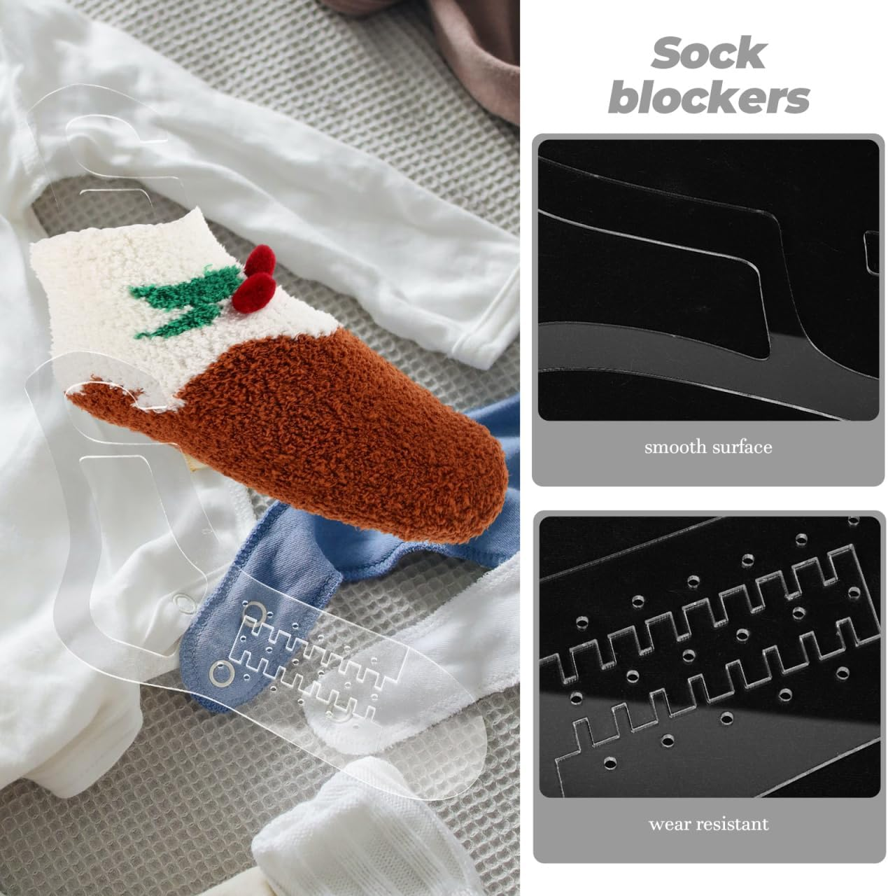 SHINEOFI 2Pcs Transparent Sock Blockers - Acrylic Stretchy Knitting Forms for Handmade Sock Shaping, DIY Weaving Display Tools, Drying Racks image number 4