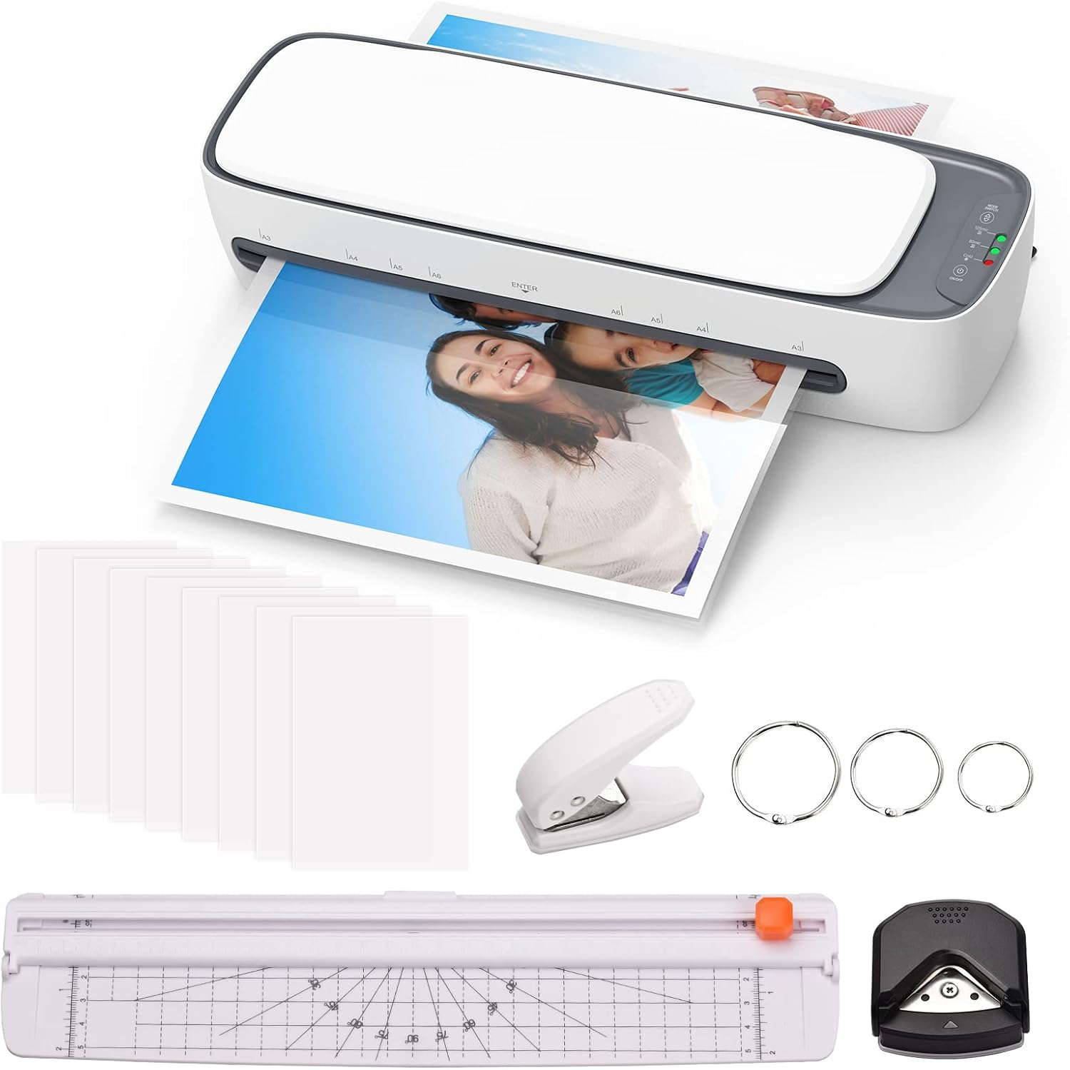 Morelian Desktop Laminator Machine Set A3 Size Multifunctional Hot and Cold Lamination 2 Roller System 12.5 Inches Max Width with Paper Cutter Trimmer Rounder Hole Puncher Binding Hoop Suitable For image number 1