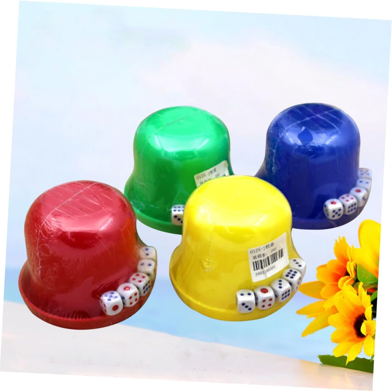 Dice Cup Set with Tray and Lid - 5 Plastic Dices for Bar Party Game, Gambling, Drinking Board Game (Random Color) image number 2