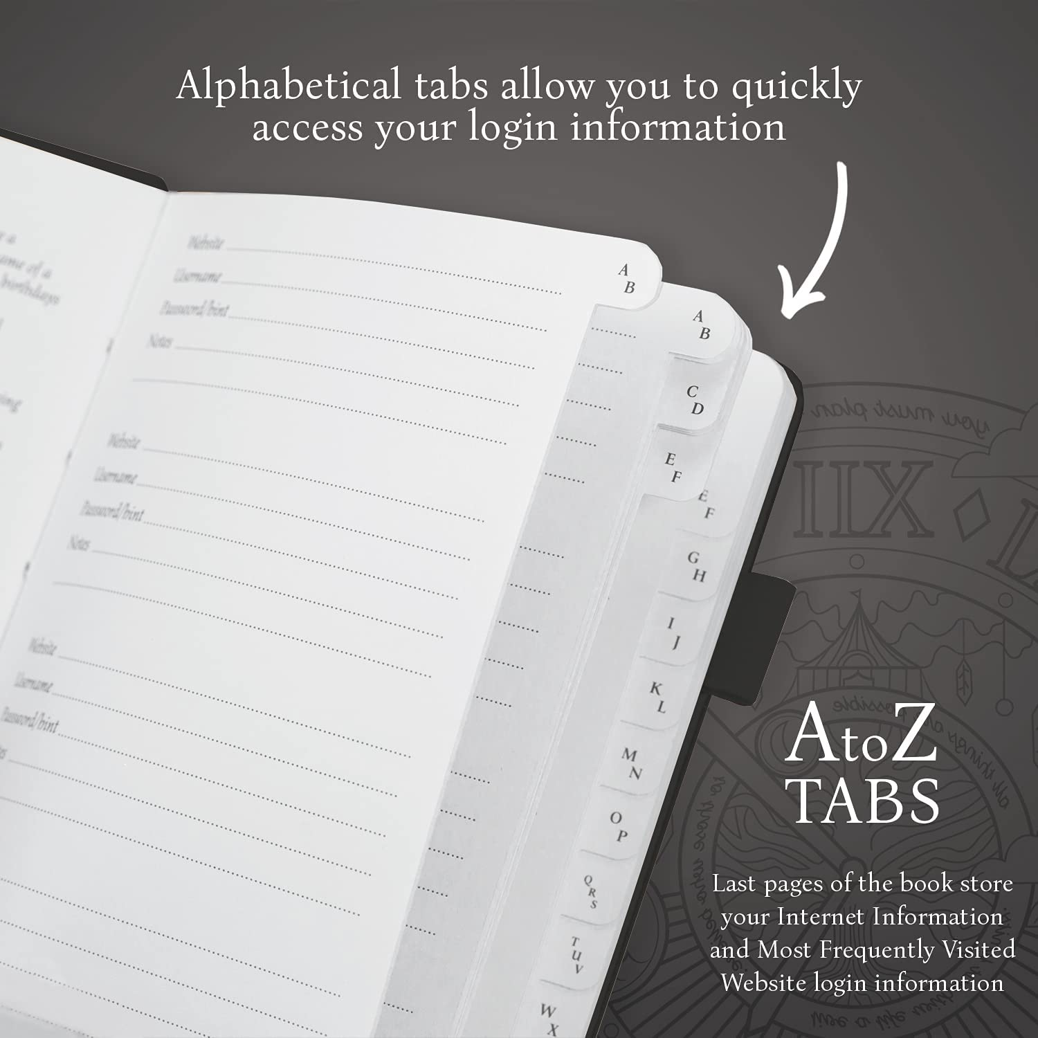 Legend Planner Password Book with Alphabetical Tabs. Internet Address & Password Keeper Logbook. Pocket Size 4.0"X5.5", Journal Notebook for Password Organization & Saving Website Logins - Black