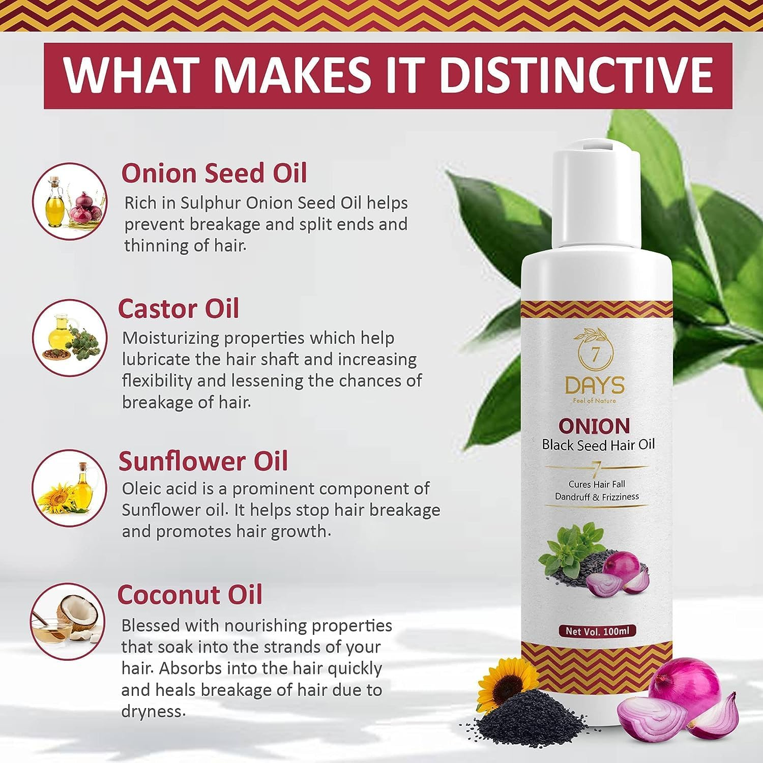 Green Velly 7 Days Onion Hair Growth Oil for Stop Hair Fall & Dandruff with Black Seed Oil -100 Ml