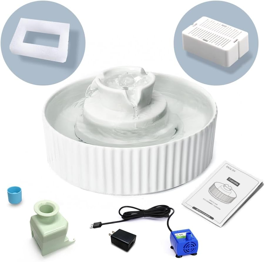 Vindox Drinking Fountain for Cats, Ceramic, Cat Fountain Ceramic (White) image number 3