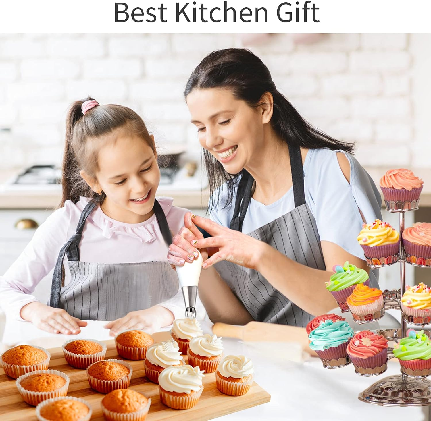 42 Pcs Russian Piping Tips Set, 8 Nozzles Flower Frosting Icing Tips Russian Ball Piping Tips for Cake Decorating Kit, 2 Couplers 30 Pastry Baking Bags 1 Cleaning Brush, 1 Reusable Silicone Bag - Metallics image number 3