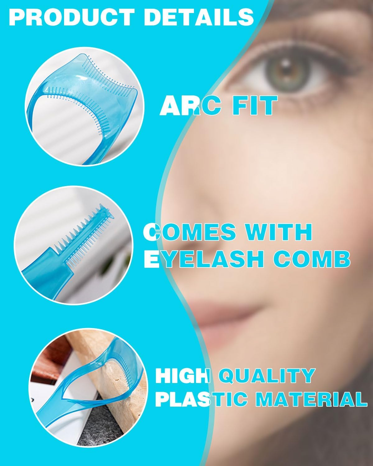 KEMUZ Pack of 6 3-In-1 Mascara Guard Applicator Guide Aid for Upper Lower Eyelashes with Eyelash Comb for Women Girls (Pink + Blue + Red) image number 4