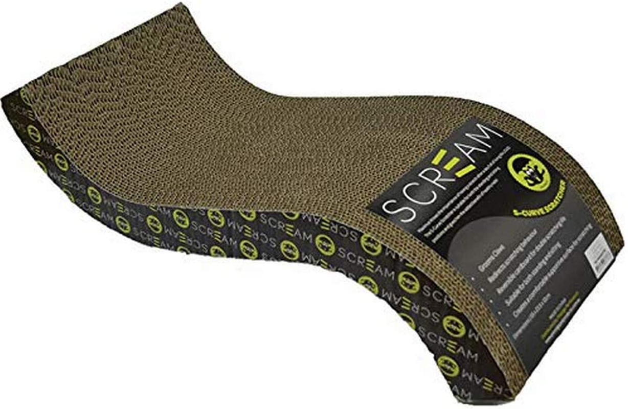 Scream 52-SCS03776 S-Curve Cat Scratcher (55X23.5X12Cm), Loud Green/Black, 55X23.5X12Cm image number 1