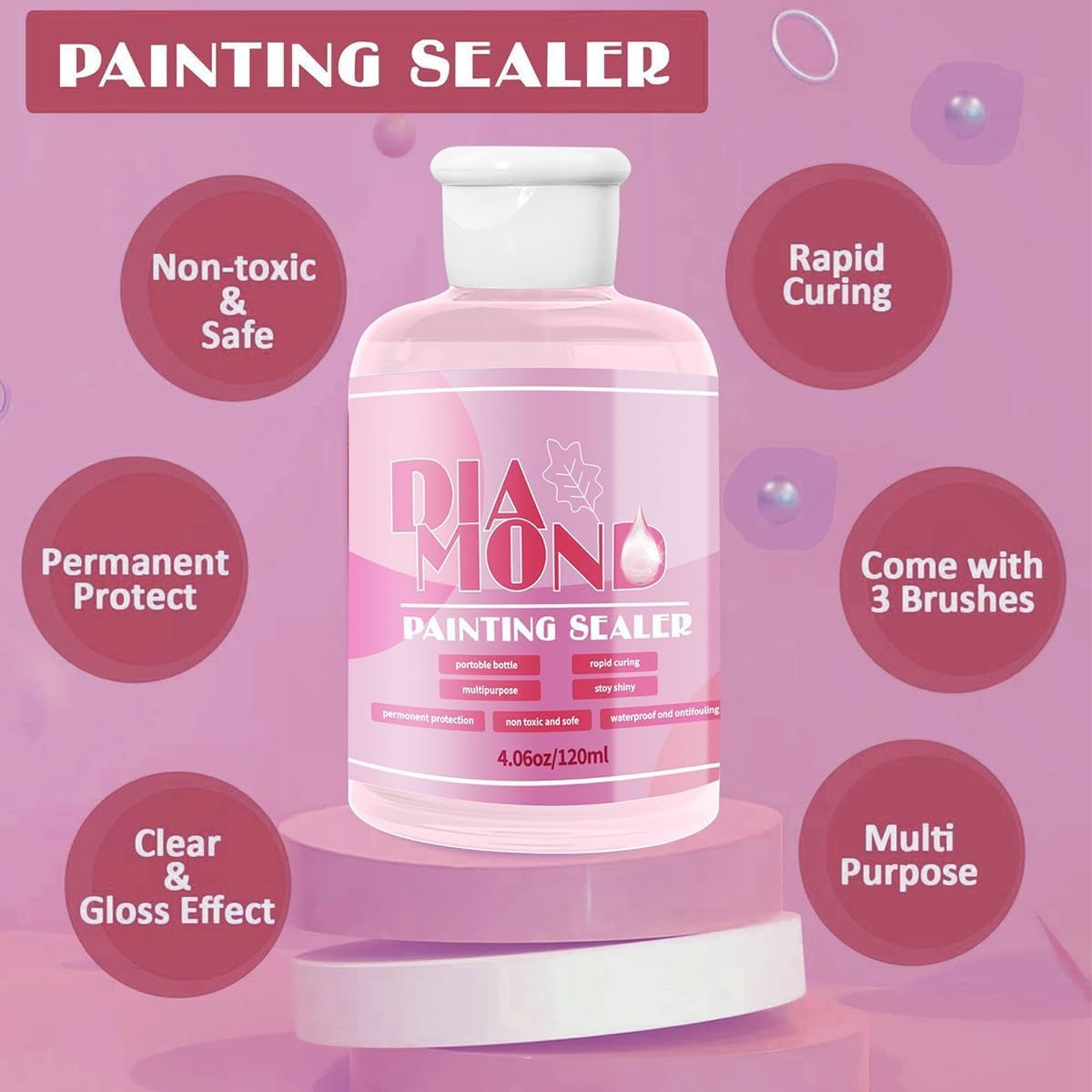 Diamond Painting Sealer & Glue Kit 2-Pack 240Ml with Silicone Brush &ndash; Acid-Free Clear Finish, High Gloss Permanent Hold for Diamond Art, Puzzles, Crafts &ndash; Safe for Adults & Kids image number 3