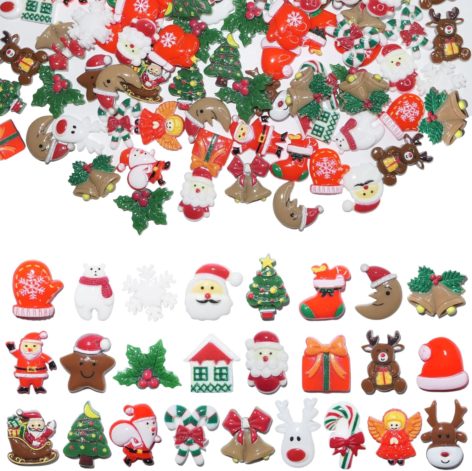Christmas Resin Charms for Crafts,100 Pcs Flatback Slime Charm Beads Miniature Ornaments for Christmas Embellishments,Craft Supplies and Mini Christmas Decorations image number 2