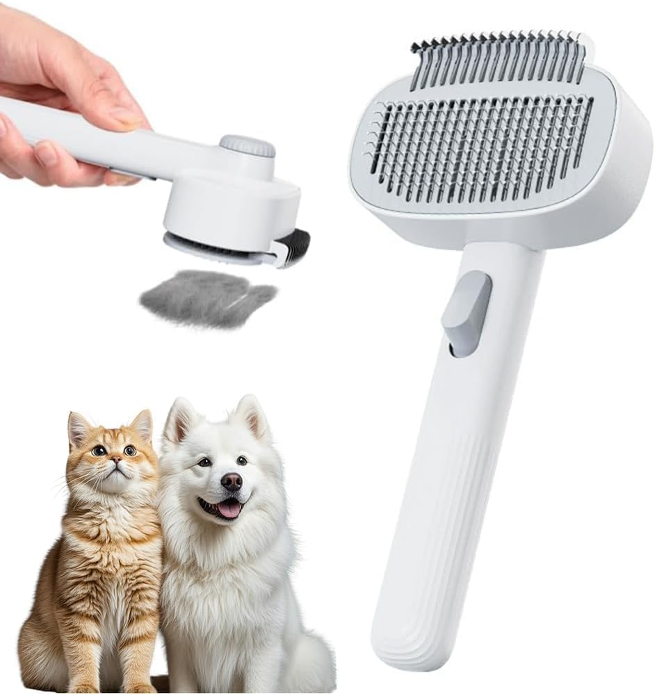 Pet Dog Brush Hair Removal Comb,Pet Deshedding Tools for Short Haired Cats Cat Brush with Release Button,Self Cleaning Slicker Brush-Skin Friendly Deshedding Grooming Tool Suitable for Shedding