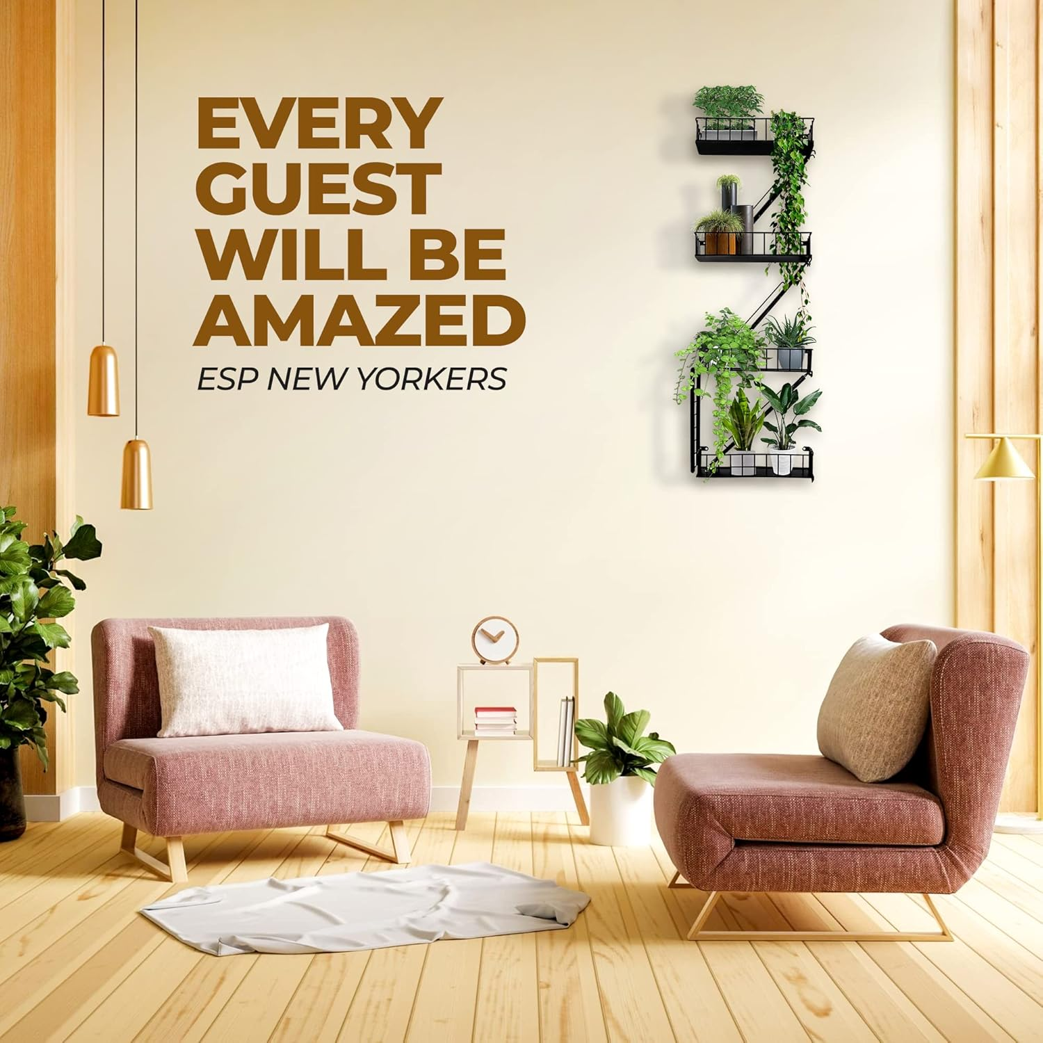 VERSATILE KAS 3-Tier Metal Fire Escape Wall Shelf | 76" Tall NYC Industrial Floating Shelves for Action Figures | Black Urban Display Ladder with 3.4 Capacity image number 4