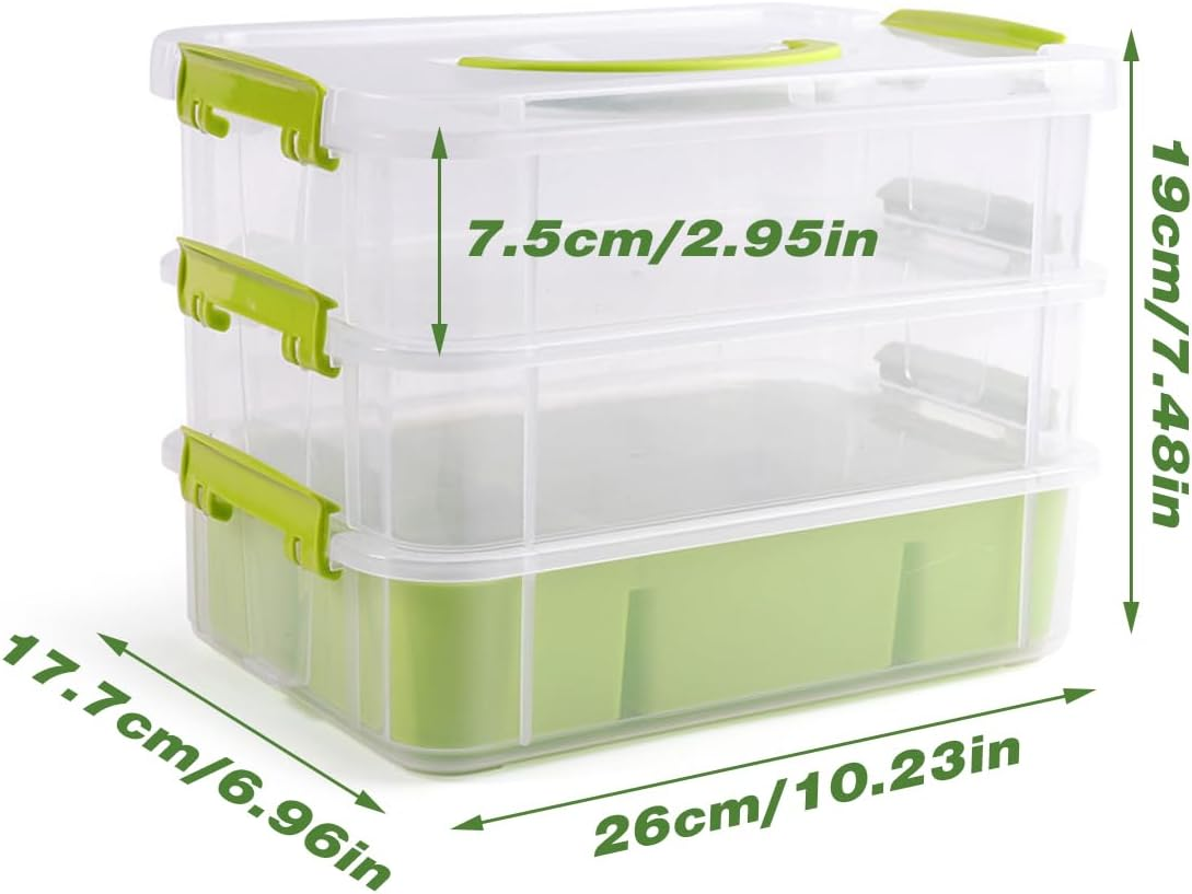 AIMALL 3-Layer Small Storage Box with 1 Inner Compartment, Green,  & Toy Organizer, Stackable Drawer for Toys and Small Parts, 10.23X6.96X7.48 Inches image number 5