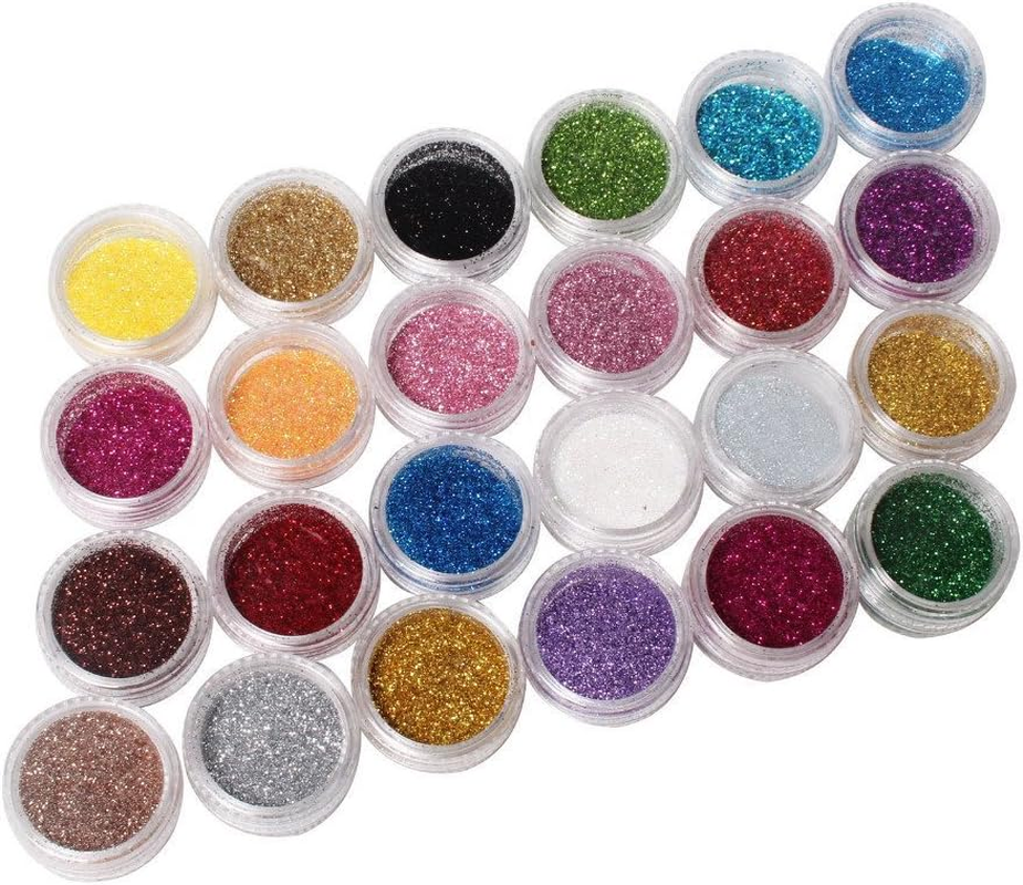 24 Color Metal Shiny Glitter Pedicures Nail Art Tool Kit Acrylic UV Powder Dust