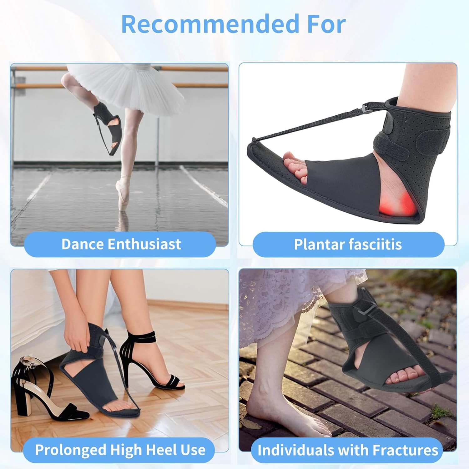 TONGLUO Plantar Fasciitis Night Splint Sock for Pain Relief, Soft & Comfortable Adjustable Foot Brace for Relief Tendonitis, Heel Spur, Foot Drop for Men and Women (Black) image number 3