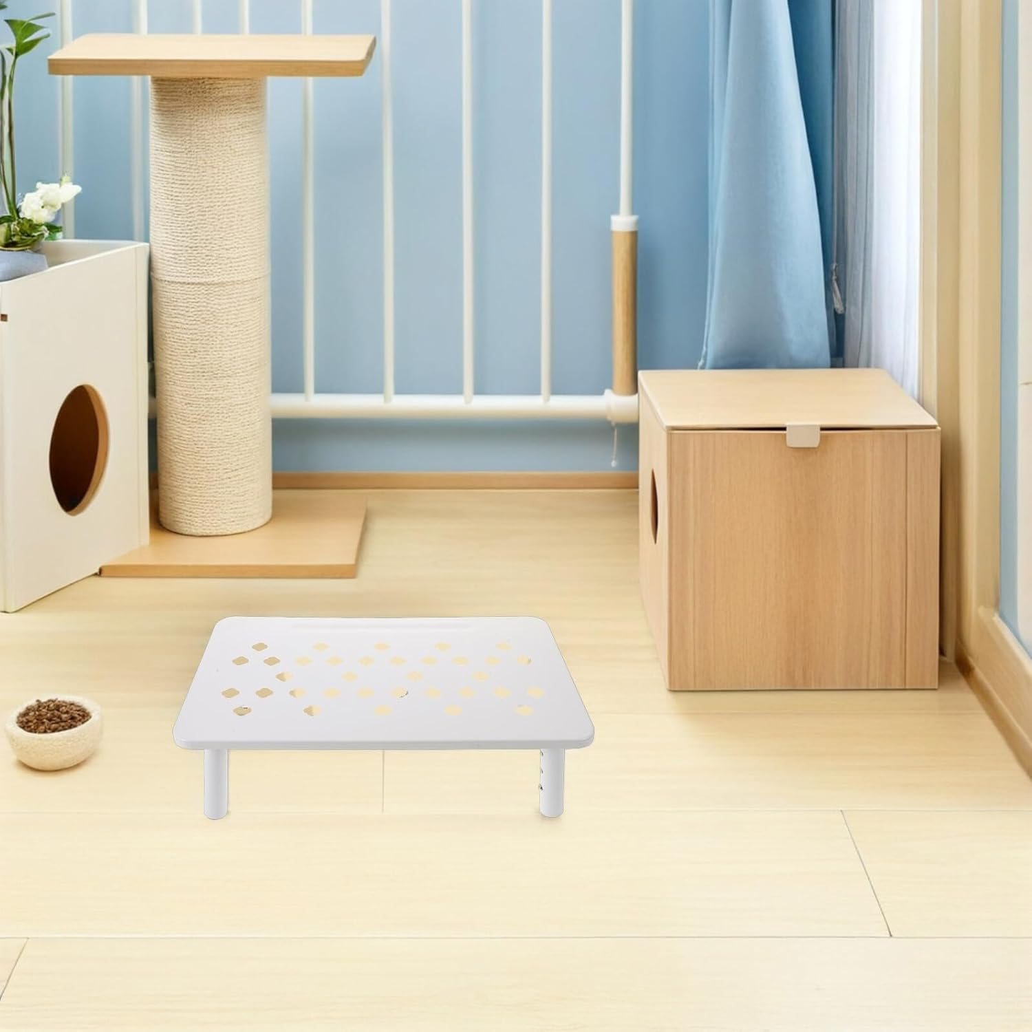 Parliky Adjustable Non-Slip Elevated Cat Feeder Stand with 3-Level Height White Holder for Automatic Feeders and Water Dispensers, Suitable for Small Cats and Puppies Indoor Travel