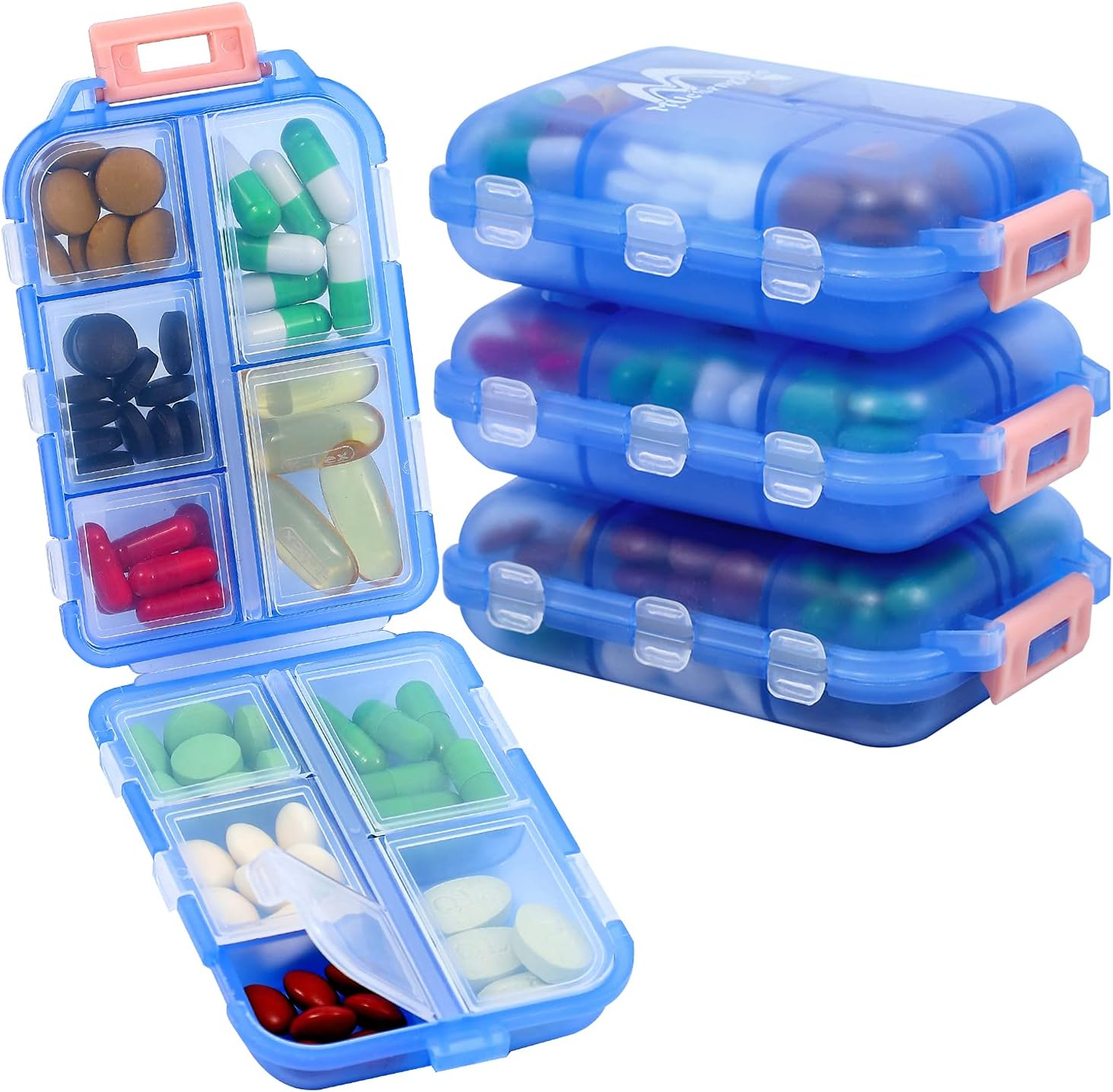 Muchengbaovier 7 Day Pill Box with 10 Compartments - Handy Medicine Box Easy to Open (Four Colours Mixed)