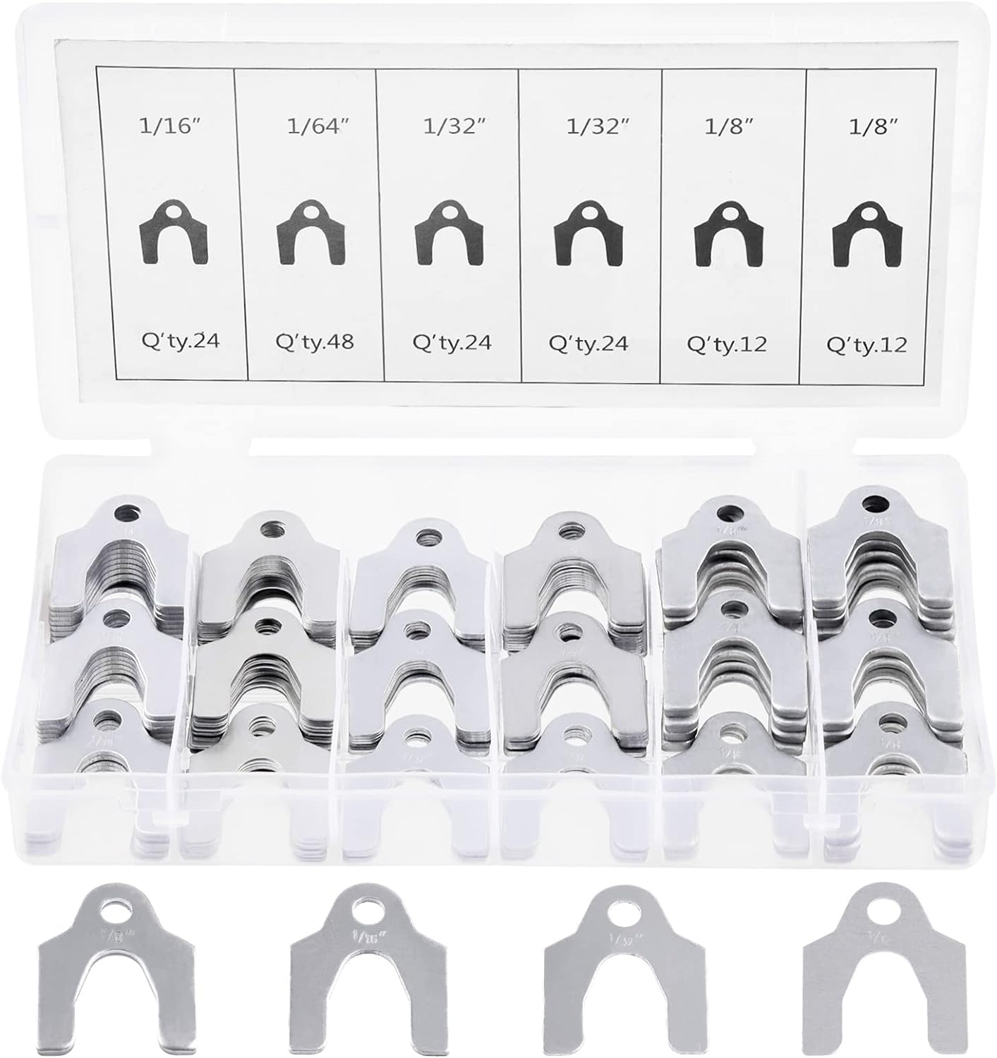 Swpeet 144Pcs 4 Sizes 1/64" 1/32" 1/16" 1/8" Auto Alignment Body Shim Assortment Kit with a Storage Box, Perfect for Adjusting Body Parts or Camber image number 3