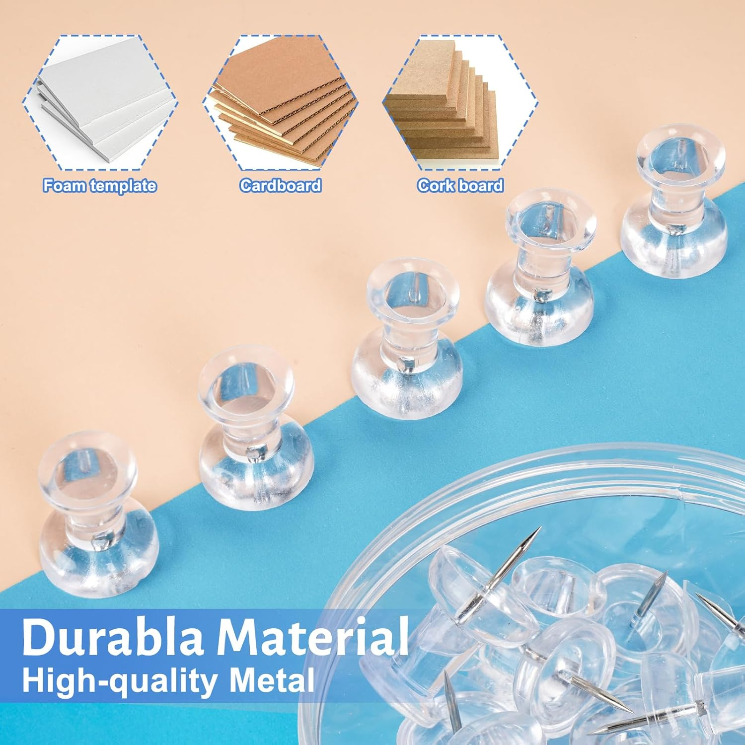 DANRONG 30 PCS Jumbo Push Pins for Bulletin Board, Large Thumb Tacks for Wall, 1.81 Inch, Giant Clear Thumbtacks, Pin Tacks for Cork Board Hanging Maps Photos Posters Calendar, Office School Supplies image number 4