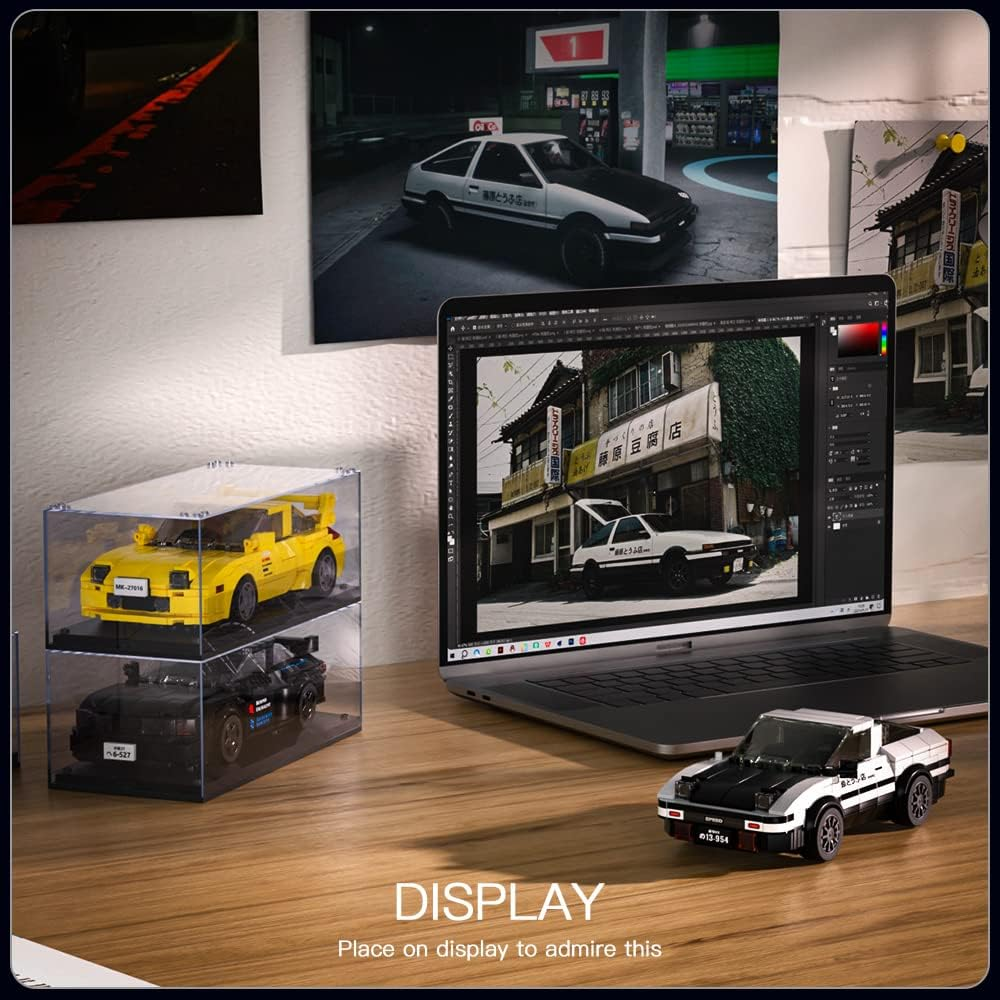 Mould King AE86 Initial D Toy Car Building Sets with Acrylic Display Case, Collectible Model Car Toy Building Blocks 27013, Cool Simulation Cockpit Speed Racingcar for Fans and Kids 8+ (399 Pieces)