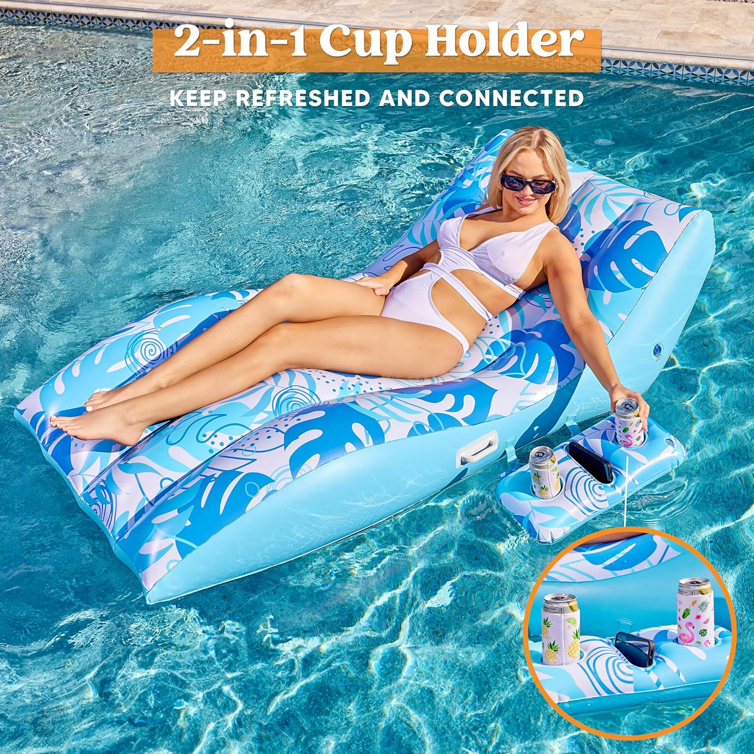 Sloosh Inflatable Pool Floats Adult - Extreme Comfort Pool Lounge Chair with Detachable Cup Holder, Heavy Duty Lounger Floating Chair Floaties Raft Water Floaty Blow up Recliner Lake Tanning Float image number 3