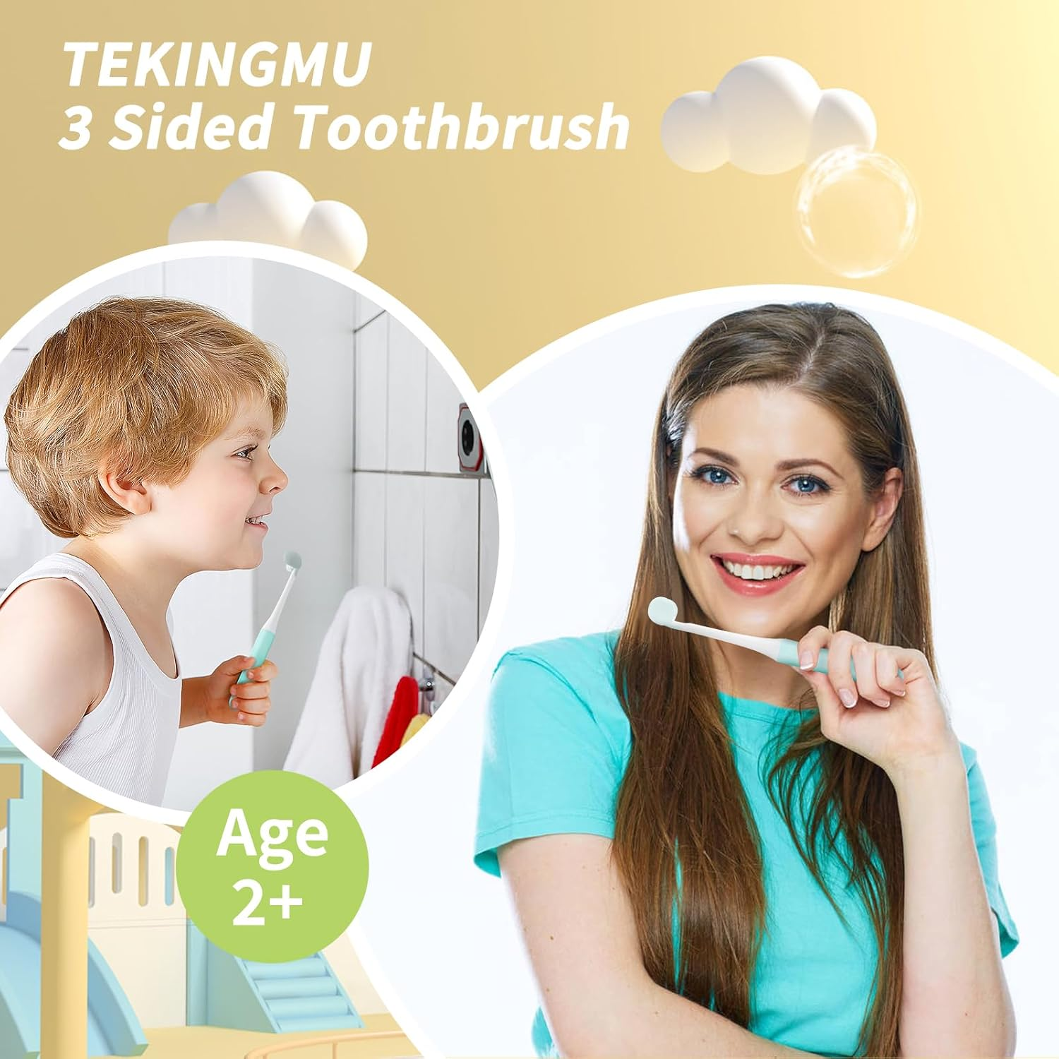 3 Sided Toddler Toothbrush - Soft Bristles Kids Toothbrush with Silicone Elastic Heads image number 4