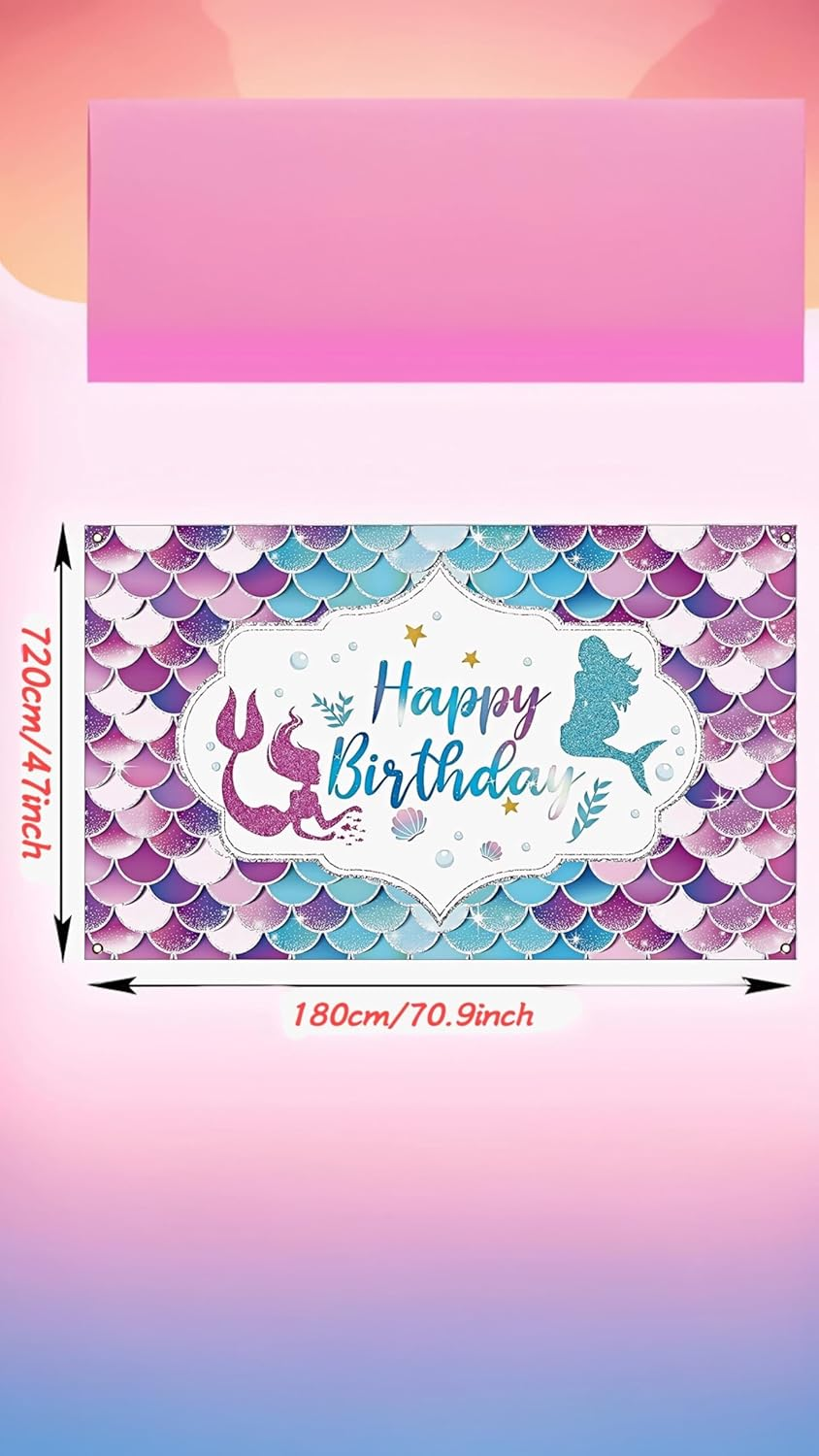Honwor Mermaid Happy Birthday Backdrop Banner - under the Sea Princess Party Decor, Reusable, Indoor/Outdoor & Car Party Theme, Vibrant Colors, Easy Setup & Cleanup, for Kids & Teens image number 6