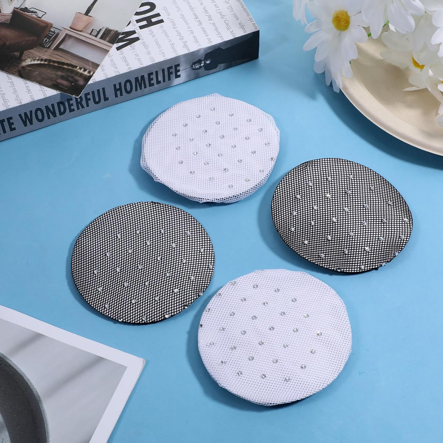 Set of 4 Hair Net, Horse Riding, Tournament Bun Net Set, Bun Elastic Hair Net, Hair Net, Beads, Glitter, Beautiful Knot Net, Bun Hairstyle Aid for Ballet Dance, Nurse and Hair Fixing image number 2