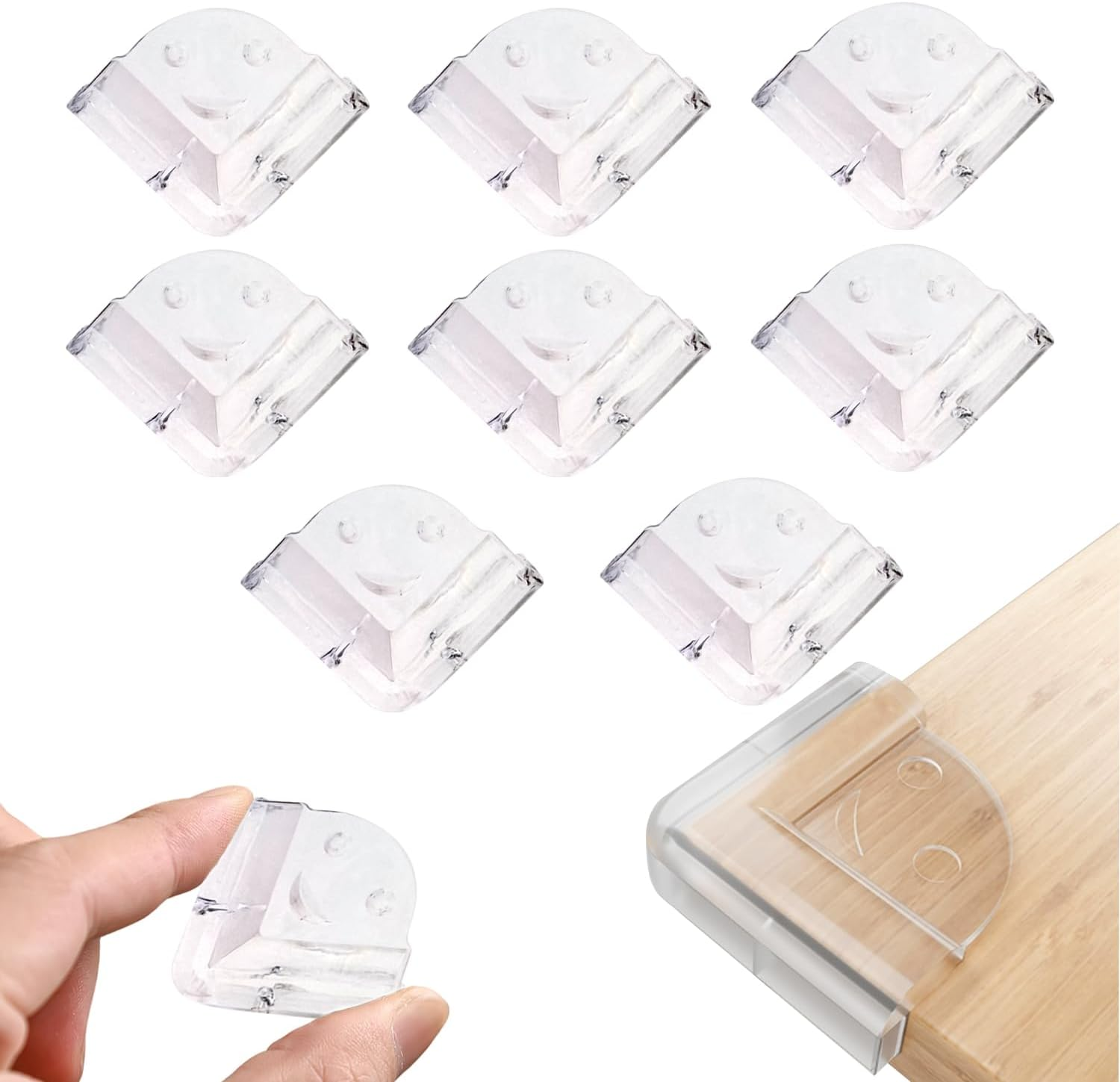 EKIND Clear Corner Guards Thickened Double Layer Edge Protectors Kids Elderly Soft Table Proofing, for Furniture against Sharp Corner (8 Pcs,L Shape Smiling Face)