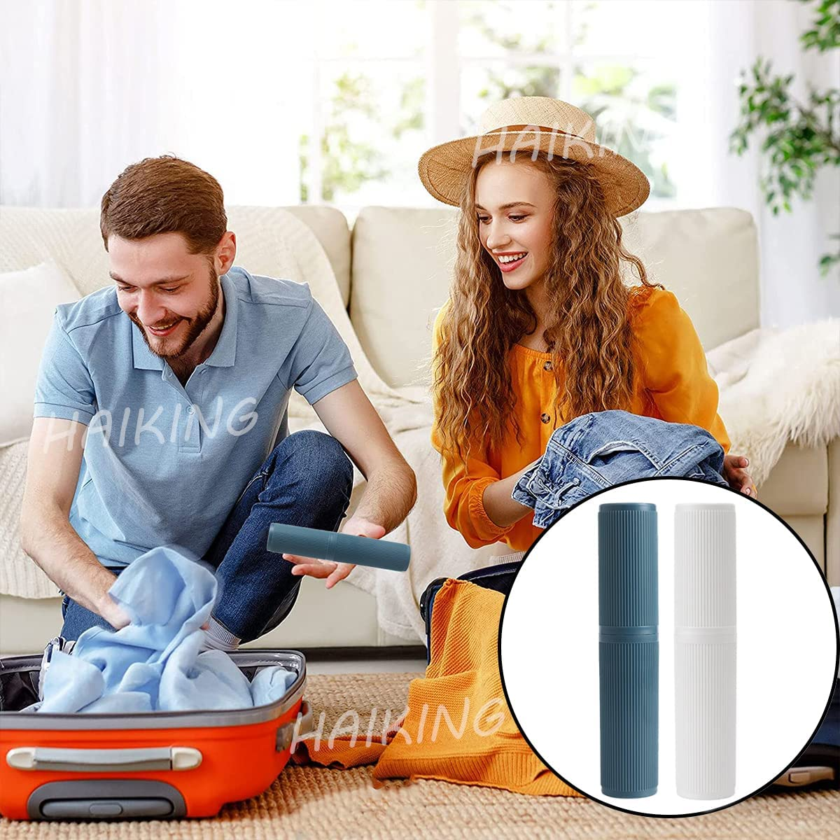 HAIKING Travel Toothbrush Case, 2 Pcs Plastic Portable Toothbrush Holder for Travel, Storage, Camping(White, Blue)