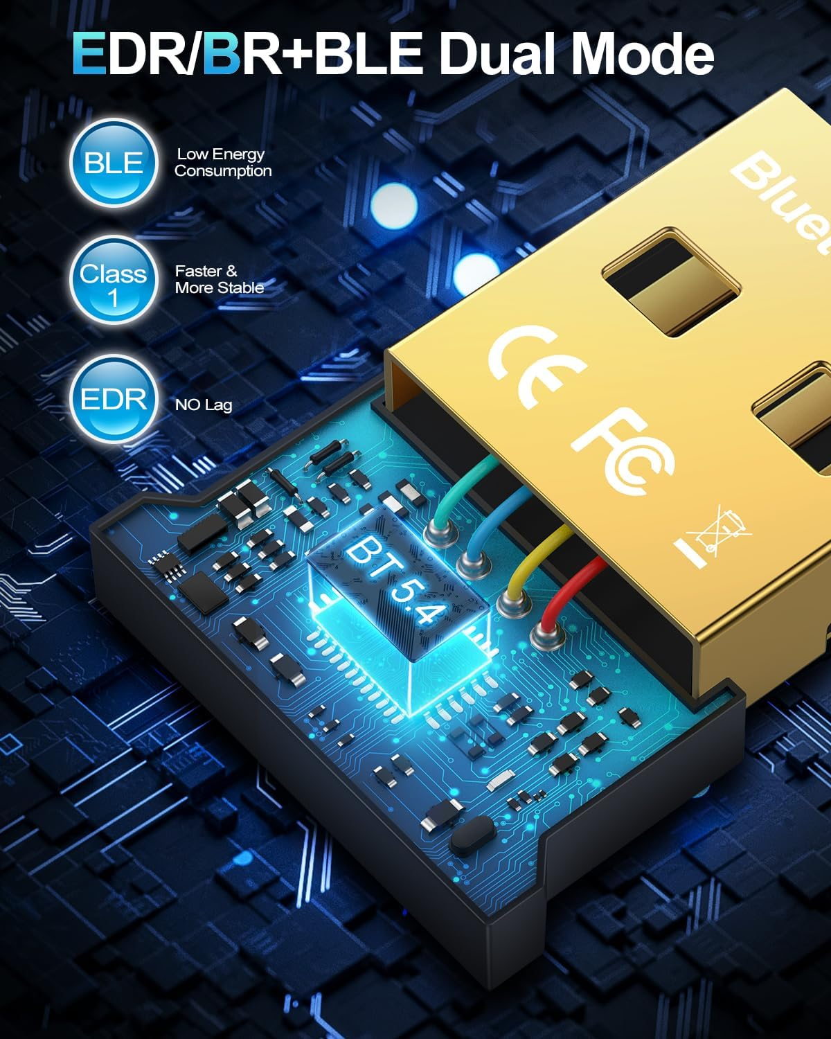 ZEXMTE 5.4 USB Bluetooth Adapter for PC, Bluetooth Dongle, Long Range Bluetooth Transmitter&Receiver, Plug-And-Play for Desktop, Laptop, Mouse, Keyboard, Headsets, Speakers Support Windows 11/10/8.1/7 image number 1