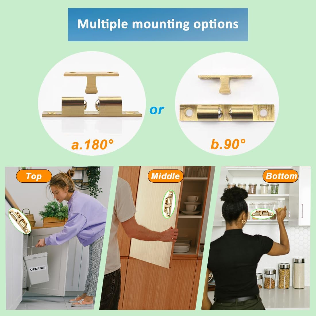 Waketek Cabinet Brass Clasp Buckles with Screws, These Door Catchs'Re Double Ball Tension Roller Latch for Various Cabinet Doors (Solid Copper, Adjustable and Durable) (Brass Catch A(40MM)) image number 2