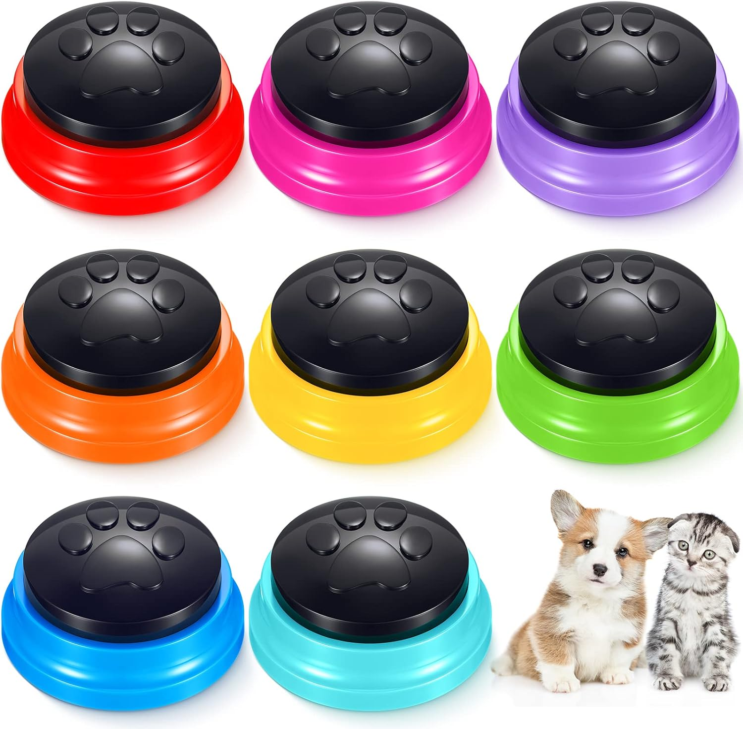 Yunsailing 8 Pack Voice Recording Button Dog Buttons Communication Recordable Buttons Dog Cat Talking Button Pet Training Buzzer, 30 Second Recording Buzzers Pet Learning, Office Game, 8 Colors image number 1