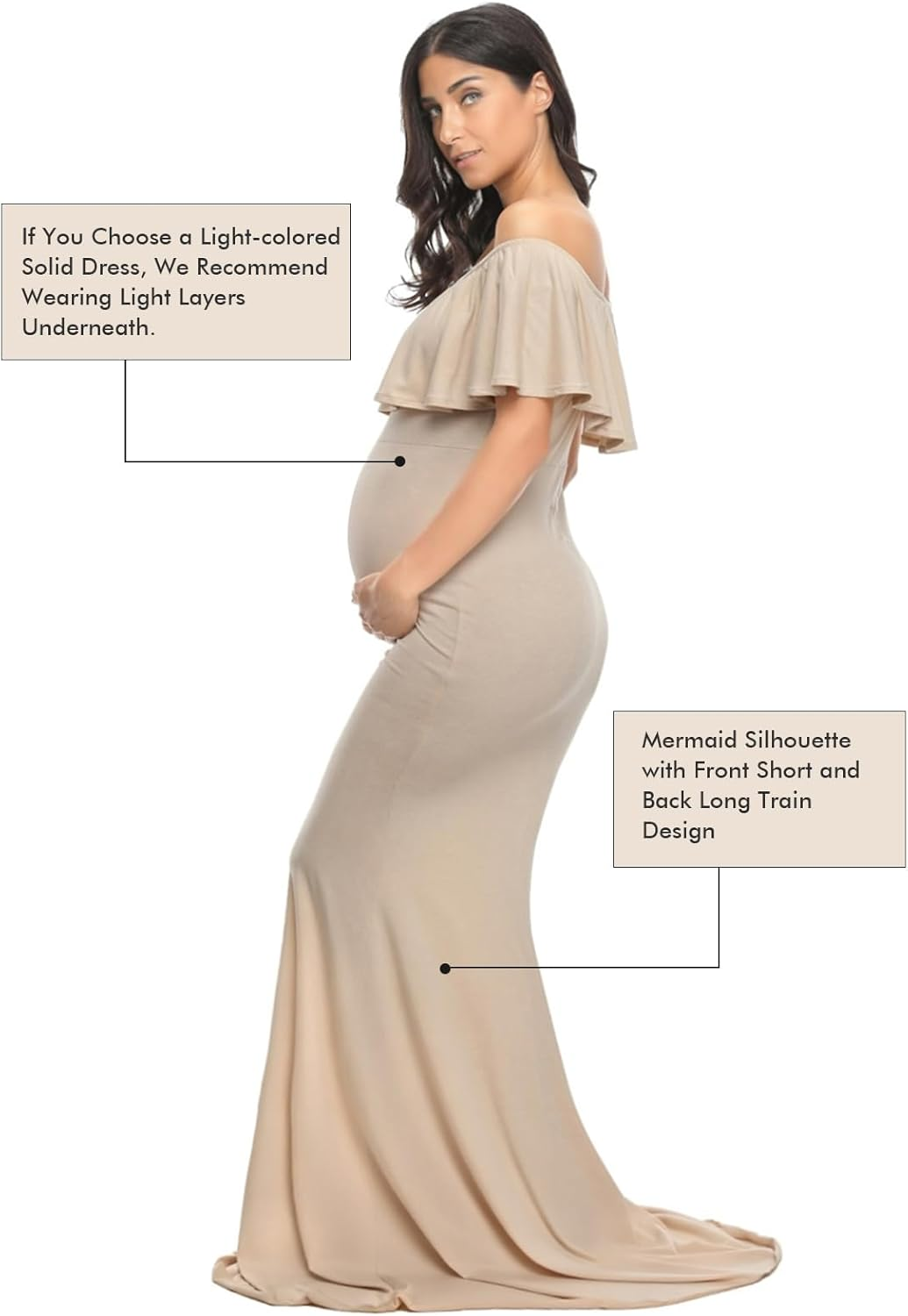 Glampunch Womens off Shoulder Maternity Dress Ruffles Elegant Slim Gowns Fit Maxi Photography Dress image number 2