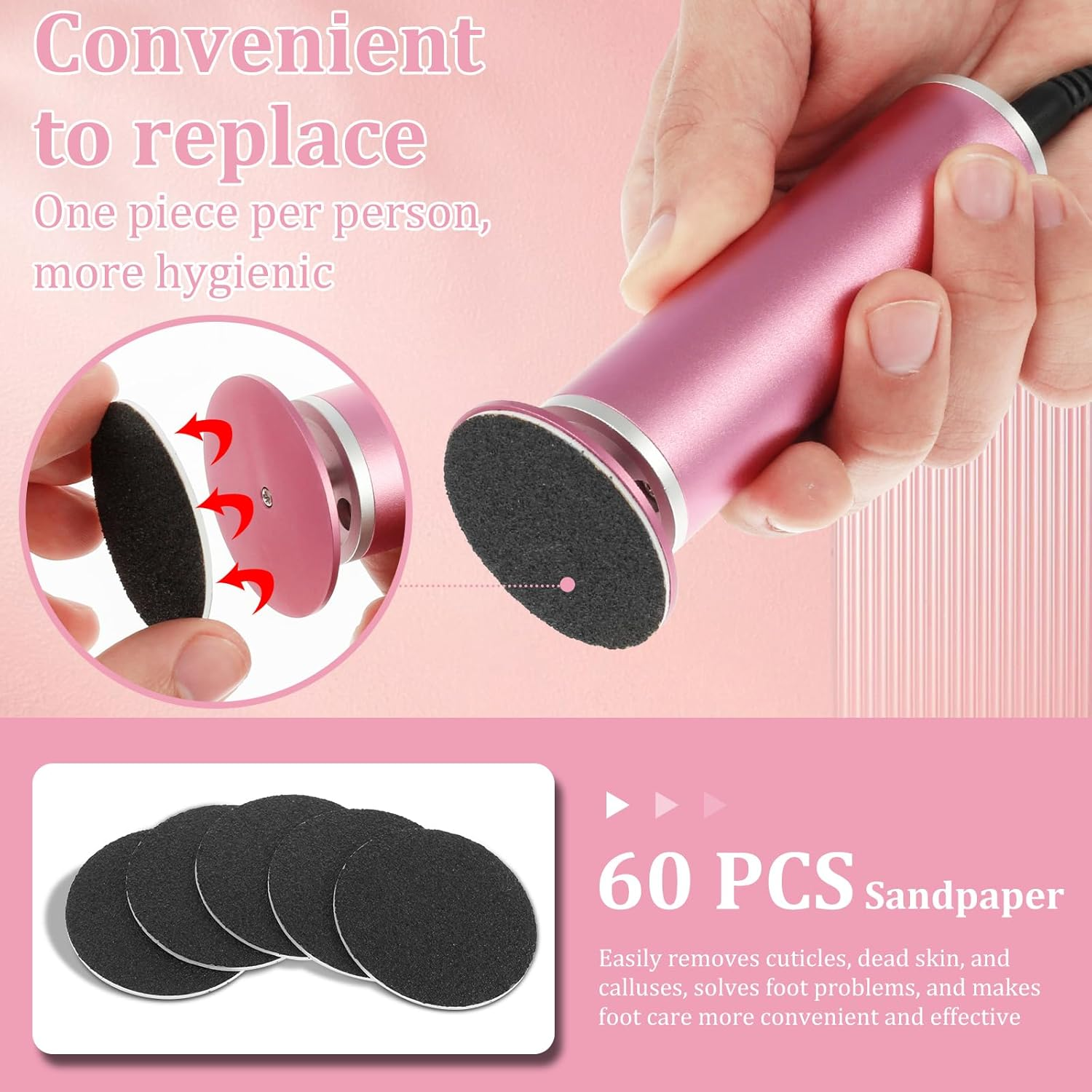 Electric Foot File with 60 Pcs Sandpapers - Adjustable Speed Callus Remover for Feet Safe Electric Foot Callus Remover Effective Electric Callus Remover for Dead Skin and Calluses image number 3