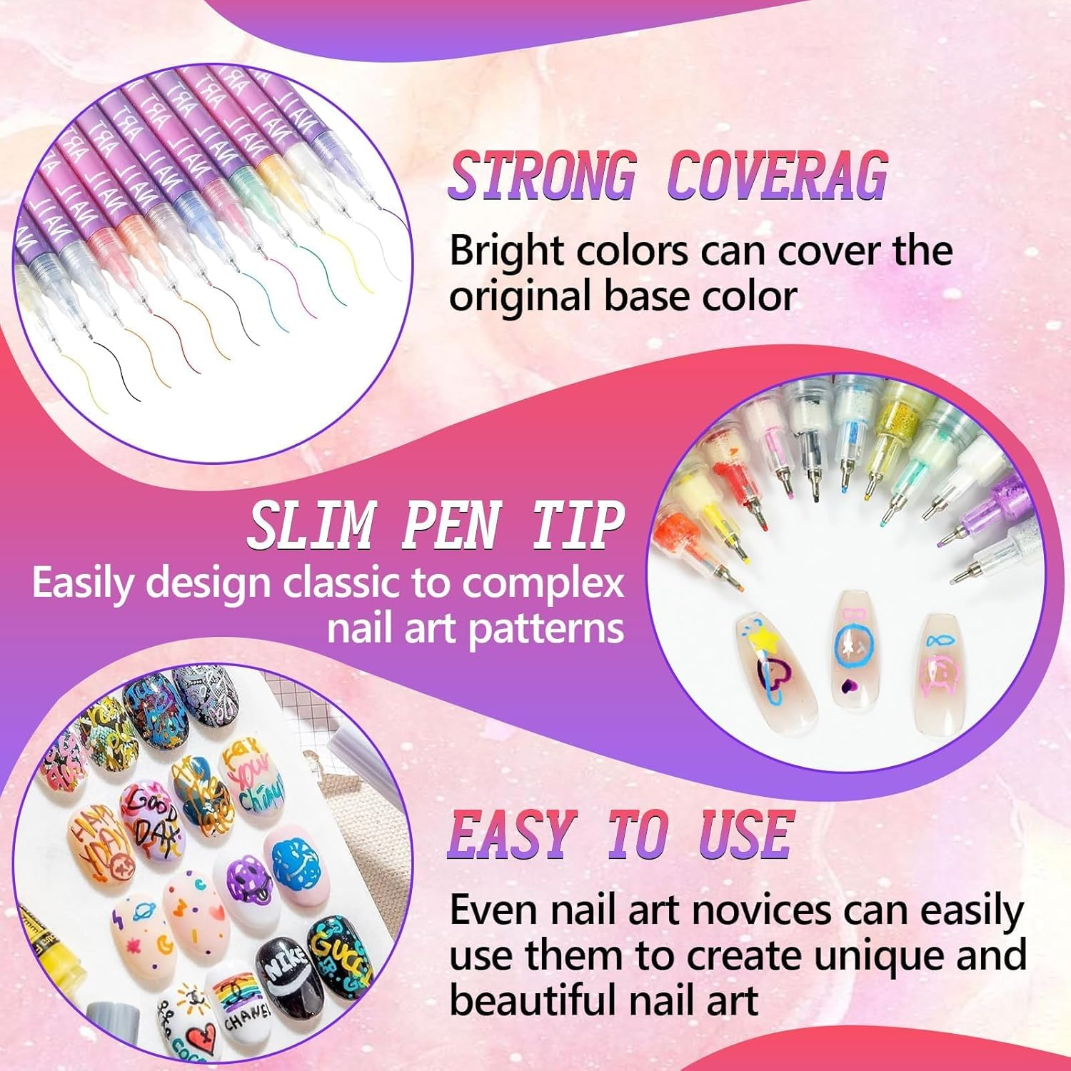 12 Colors Nail Art Pens Set, 3D Nail Art Markers Doodle Pen for Kids Adults, Nail Art Tools for Polishing Dotting Painting Liner DIY image number 1